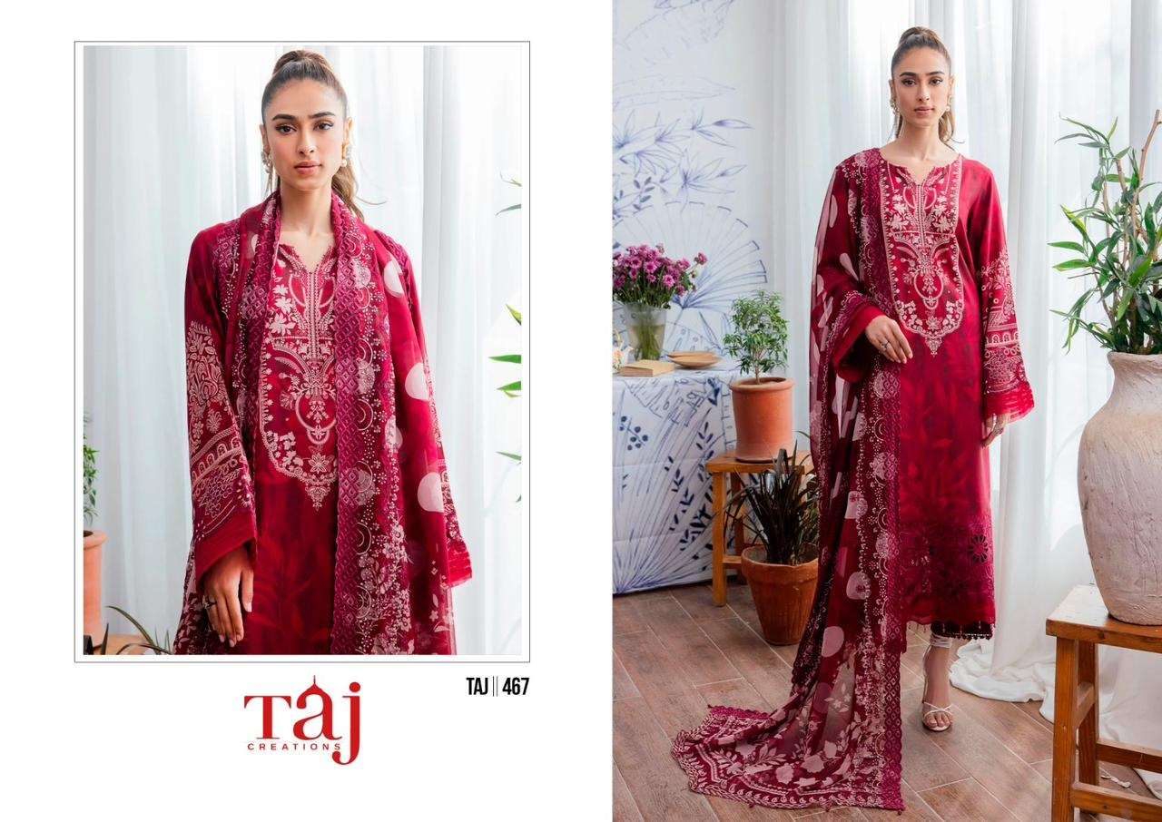 Taj 467 And 468 Cotton Dupatta Salwar Suits Wholesale catalog