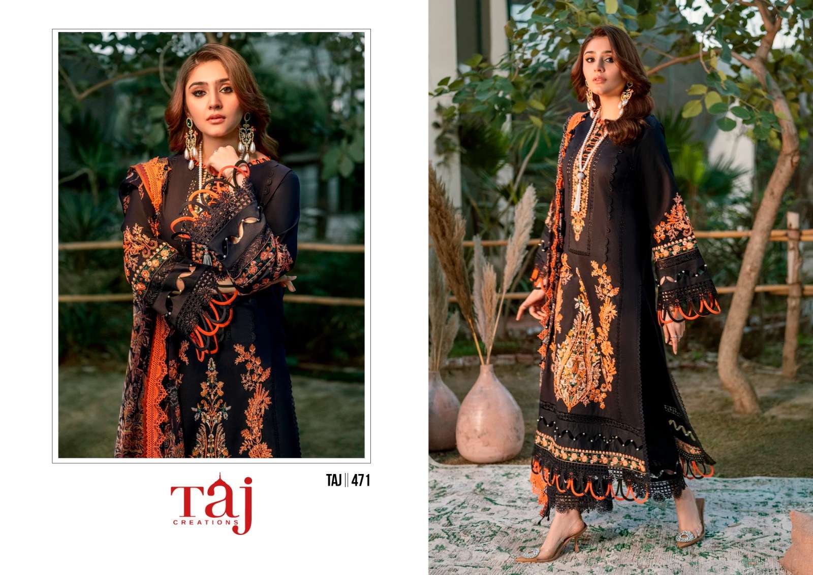 Taj 470 And 471 Chiffon Dupatta Pakistani Suits Wholesale catalog