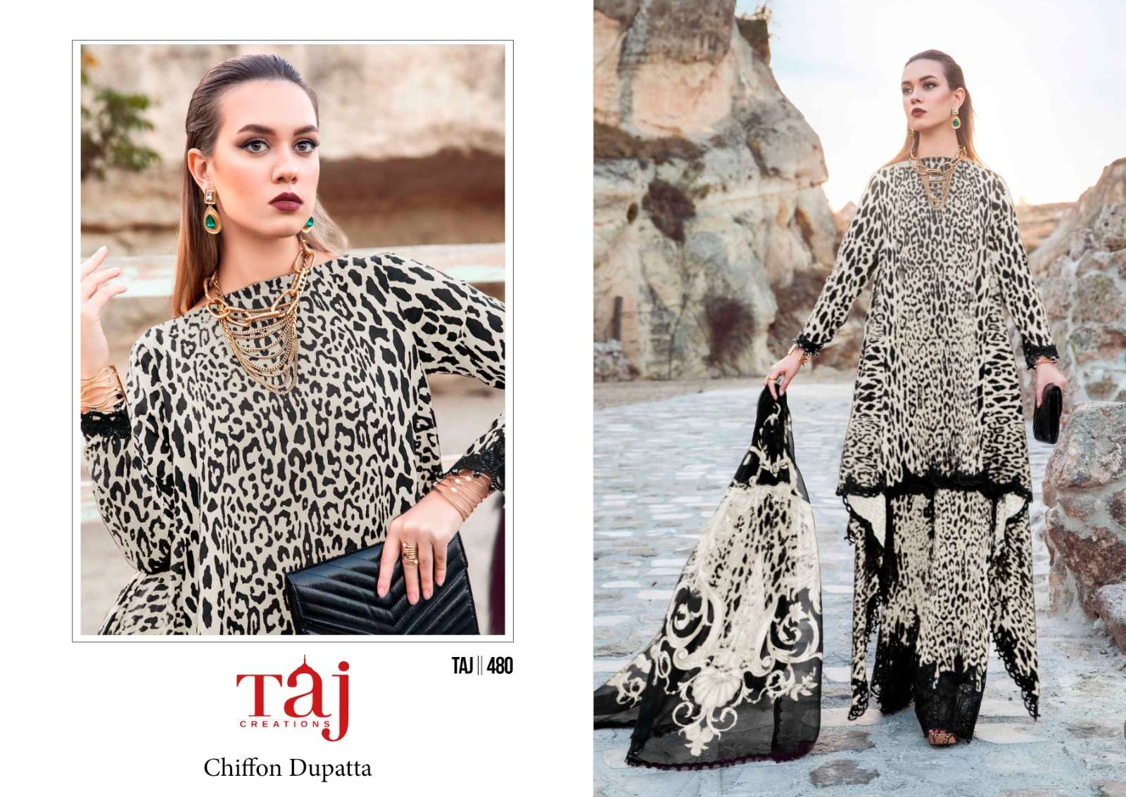 Taj 478 To 480 Chiffon Dupatta Pakistani Suits Wholesale catalog