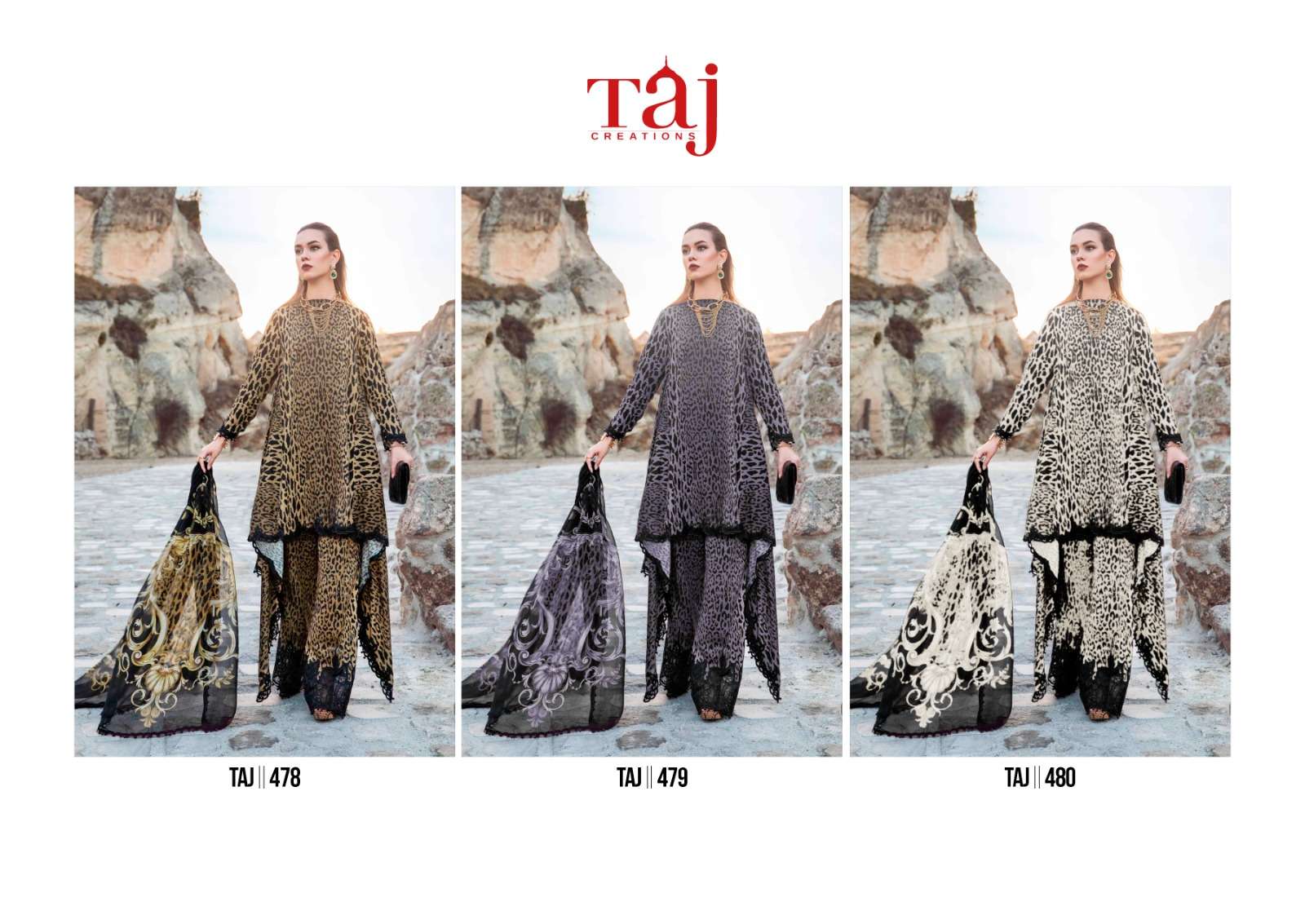 Taj 478 To 480 Chiffon Dupatta Pakistani Suits Wholesale catalog