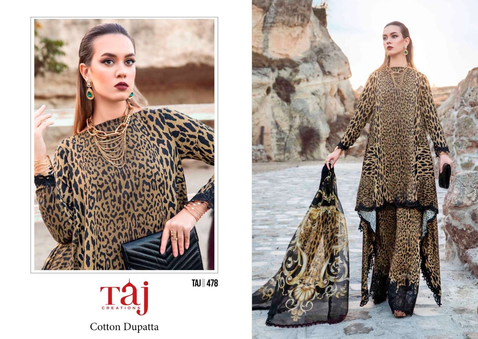 Taj 478 To 480 Cotton Dupatta Pakistani Suits Wholesale catalog