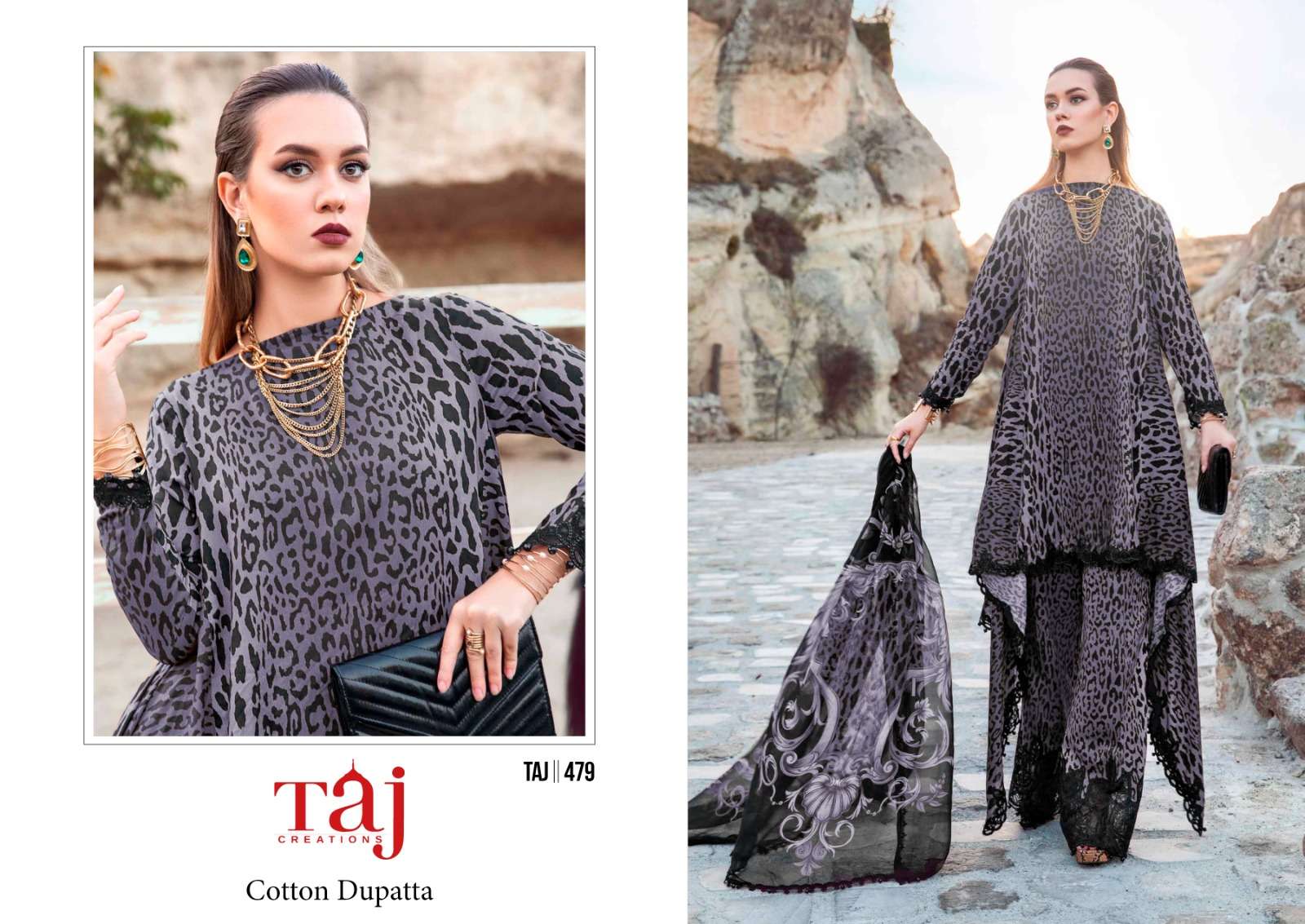 Taj 478 To 480 Cotton Dupatta Pakistani Suits Wholesale catalog