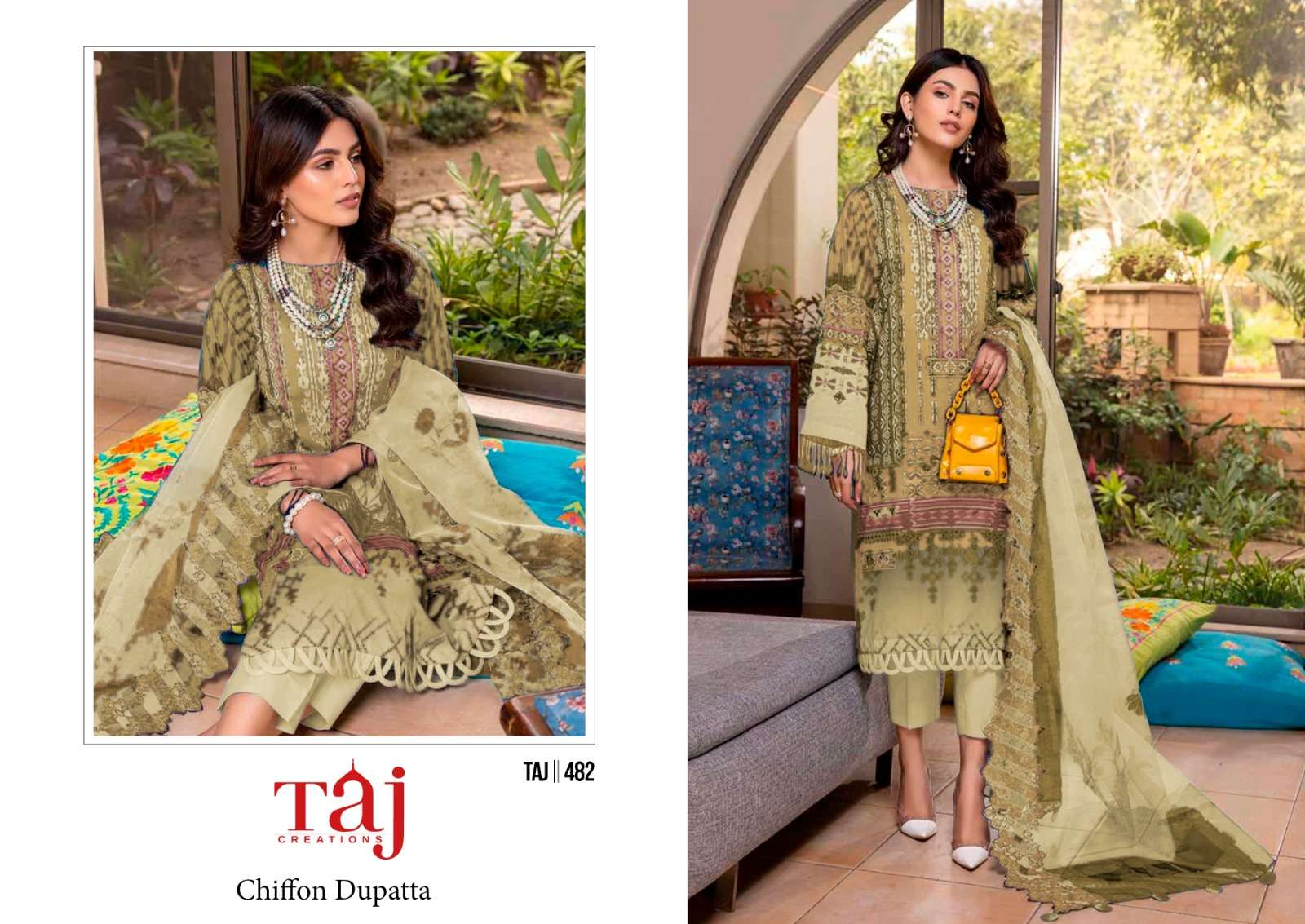 Taj 480 And 481 Chiffon Dupatta Pakistani Suits Wholesale catalog