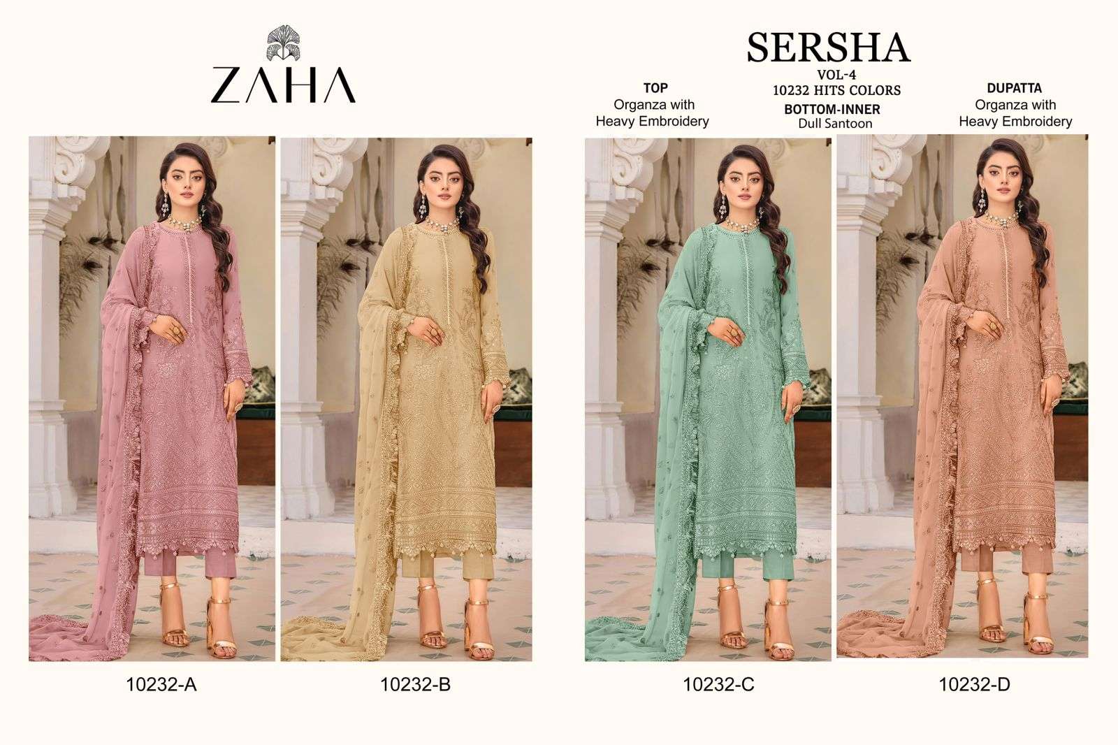 Zaha Sersha Vol 4 Pakistani Suits Wholesale catalog