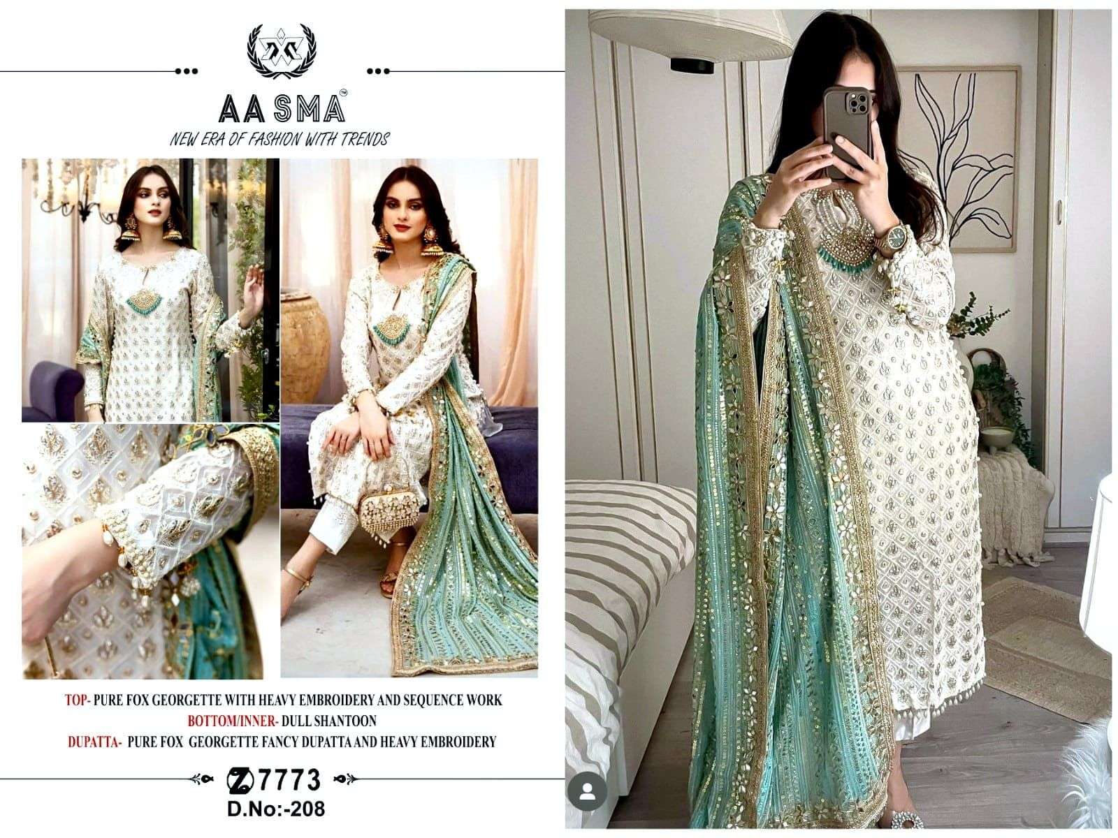 Aasma 208 Georgette Embroidery Pakistani Suits Wholesale catalog