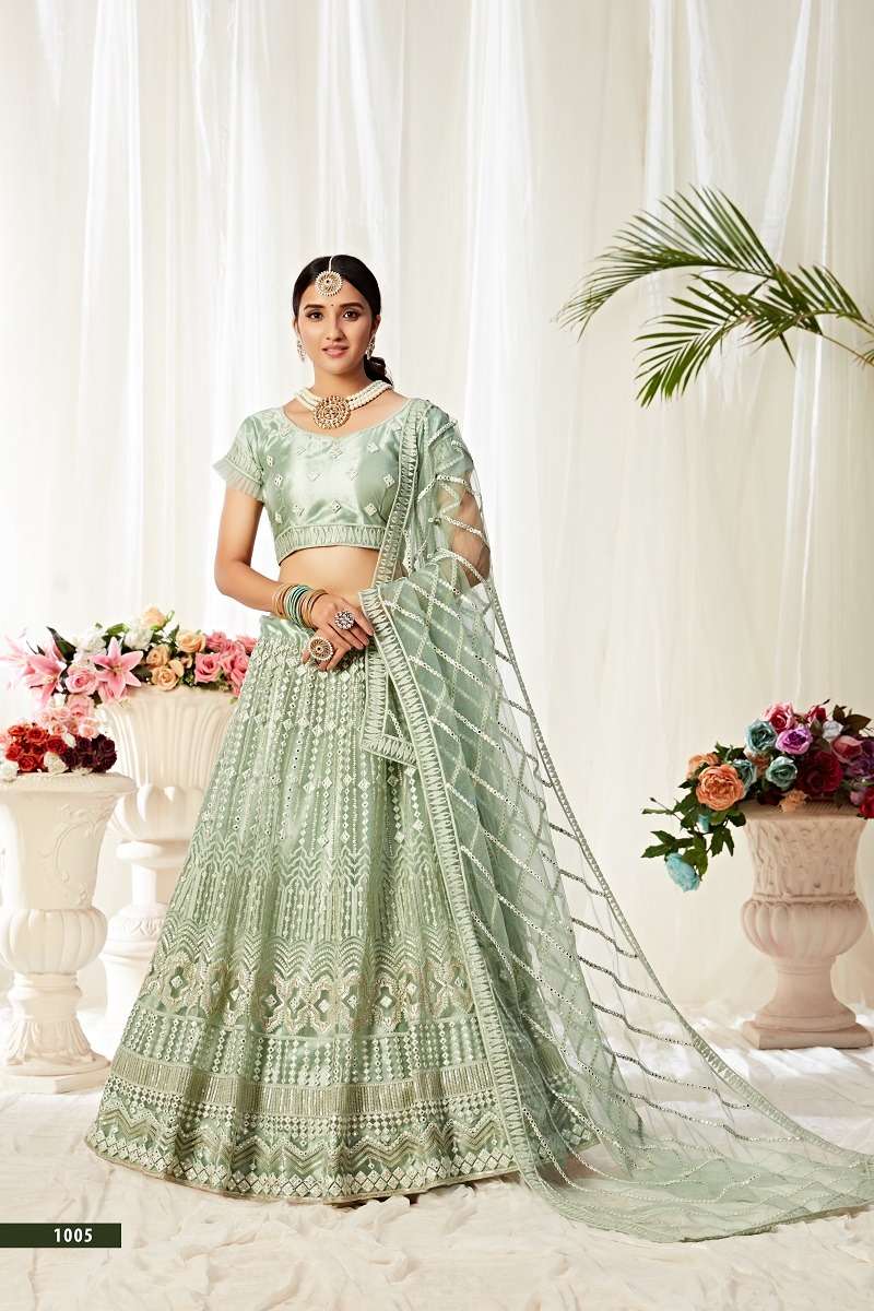  AGNILEKHA – 1005 PISTA DESIGNER PARTY WEAR LOOK HEAVY LEHENGA CHOLI Wholesale catalog