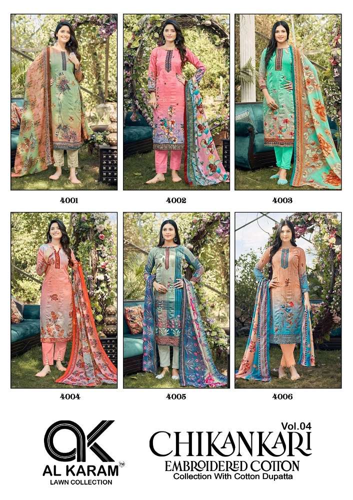 Al Karam Chikankari Embroidery Lawn Collection Vol-4 – Dress Material -Wholesale Catalog