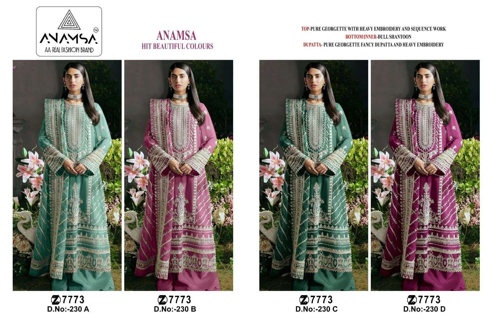 Anamsa 230 A To D Hit Colors Salwar Kameez Wholesale catalog