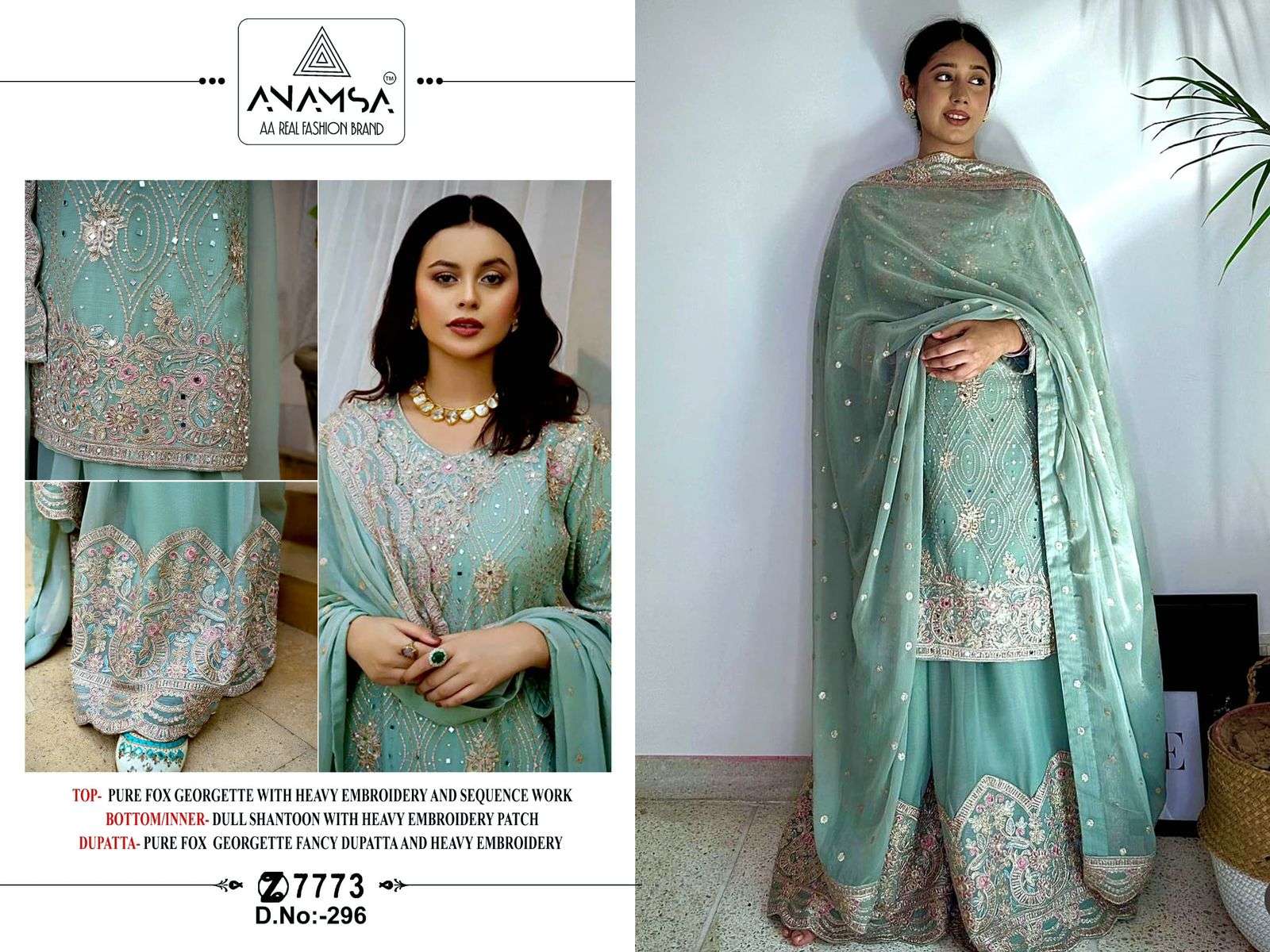 Anamsa 296 Sequense Embroidered Georgette Pakistani Suit Wholesale catalog