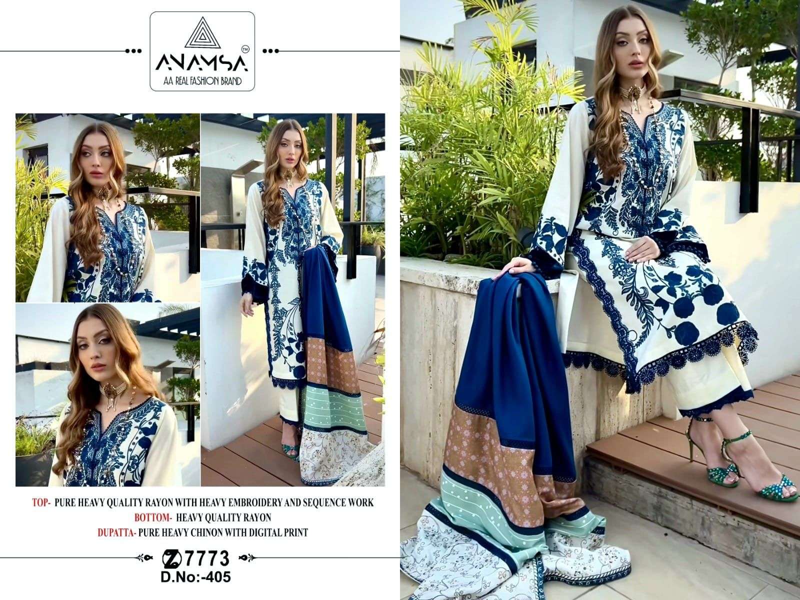 Anamsa 405 Rayon Cotton Pakistani Suits Wholesale catalog