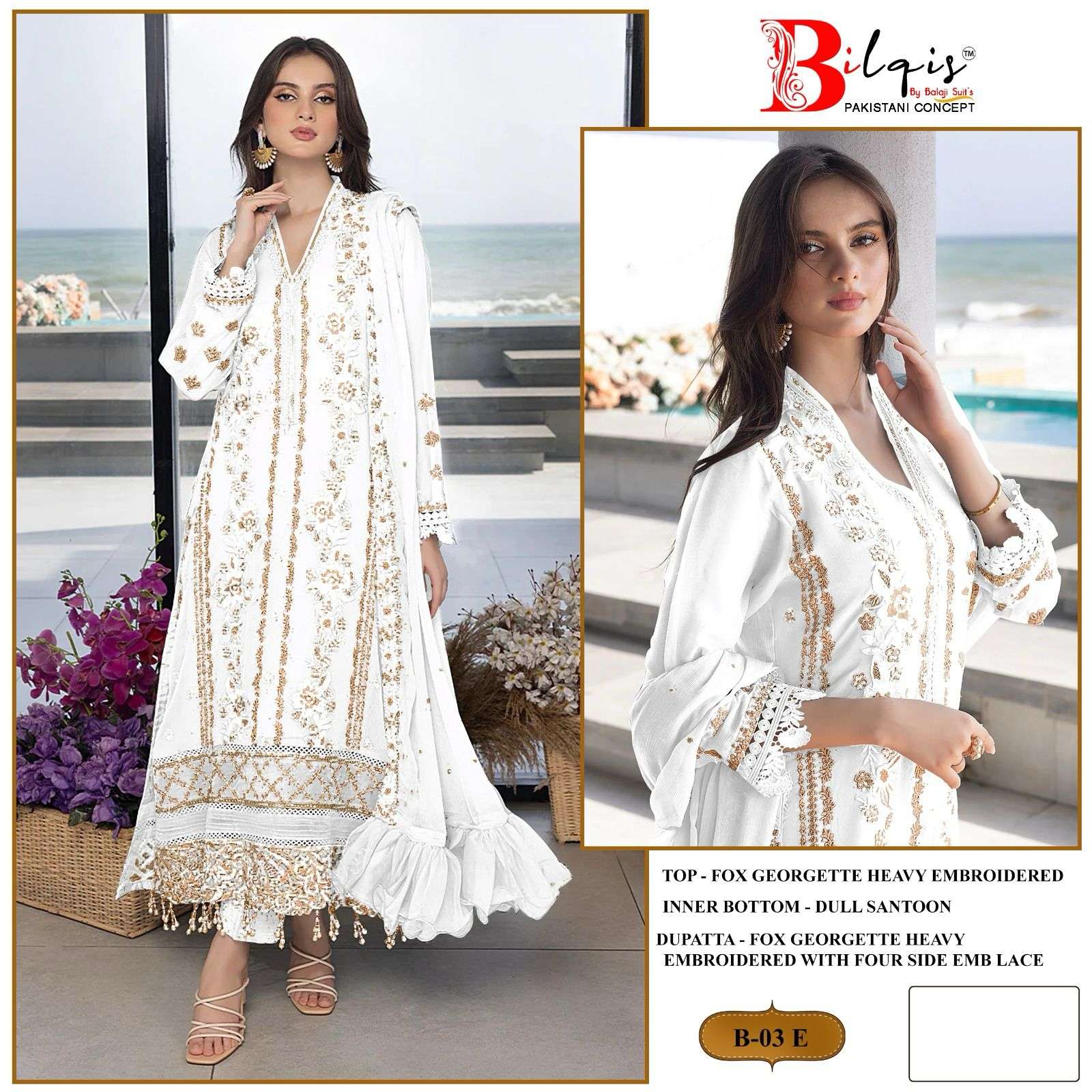 Bilqis B 03 E To H Georgette Embroidered Pakistani Suits Wholesale catalog