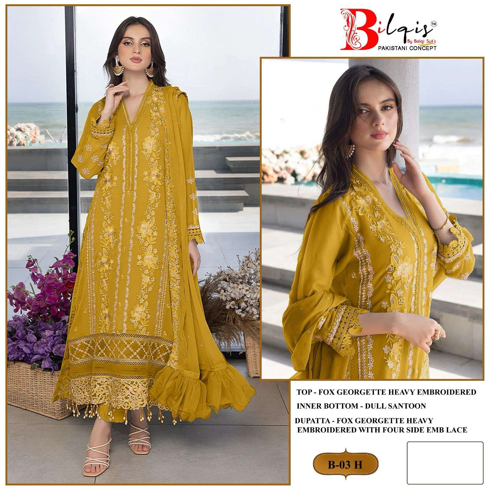 Bilqis B 03 E To H Georgette Embroidered Pakistani Suits Wholesale catalog