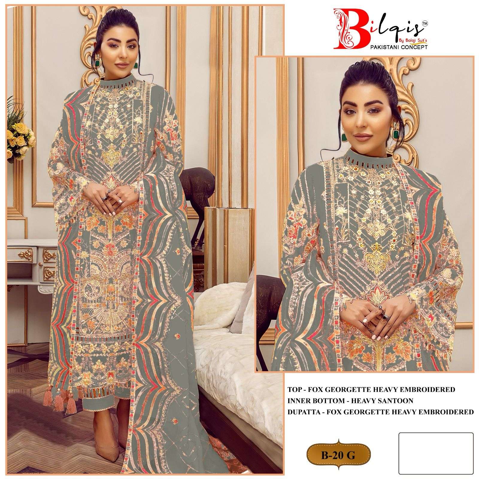 Bilqis B 20 E To H Embroidered Georgette Pakistani Suits Wholesale catalog