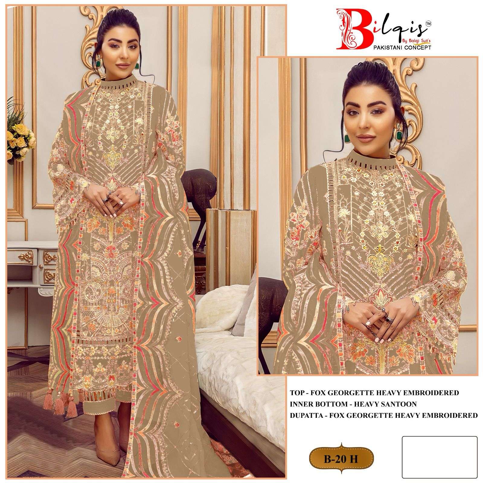 Bilqis B 20 E To H Embroidered Georgette Pakistani Suits Wholesale catalog