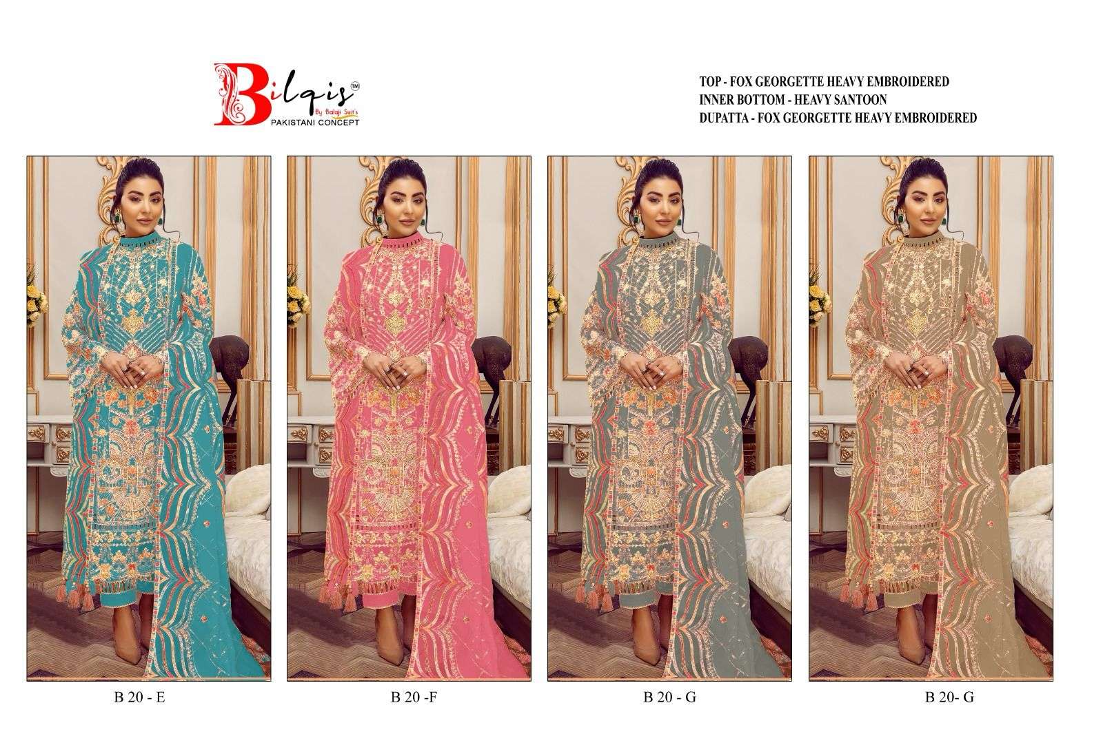 Bilqis B 20 E To H Embroidered Georgette Pakistani Suits Wholesale catalog