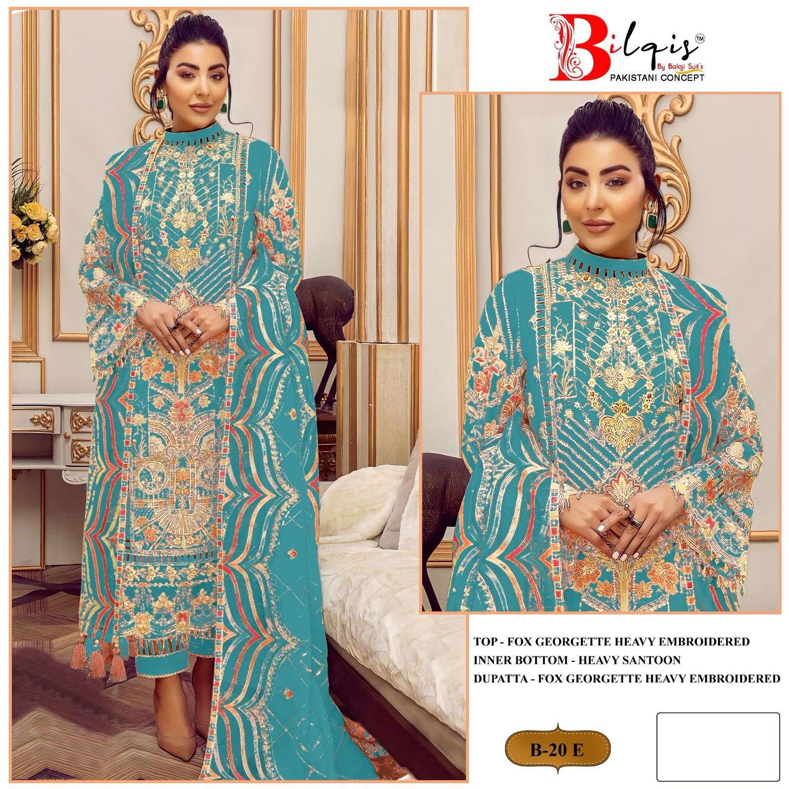 Bilqis B 20 E To H Embroidered Georgette Pakistani Suits Wholesale catalog