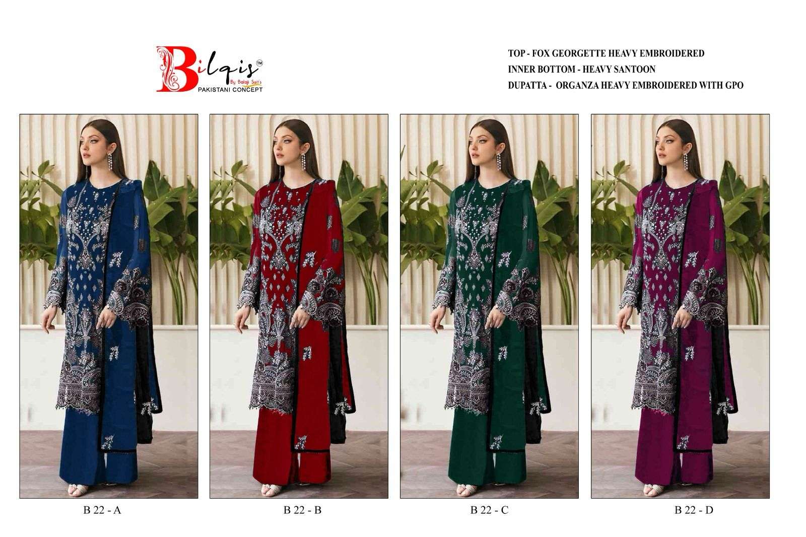 Bilqis B 22 A To D Georgette Salwar Kameez Wholesale catalog