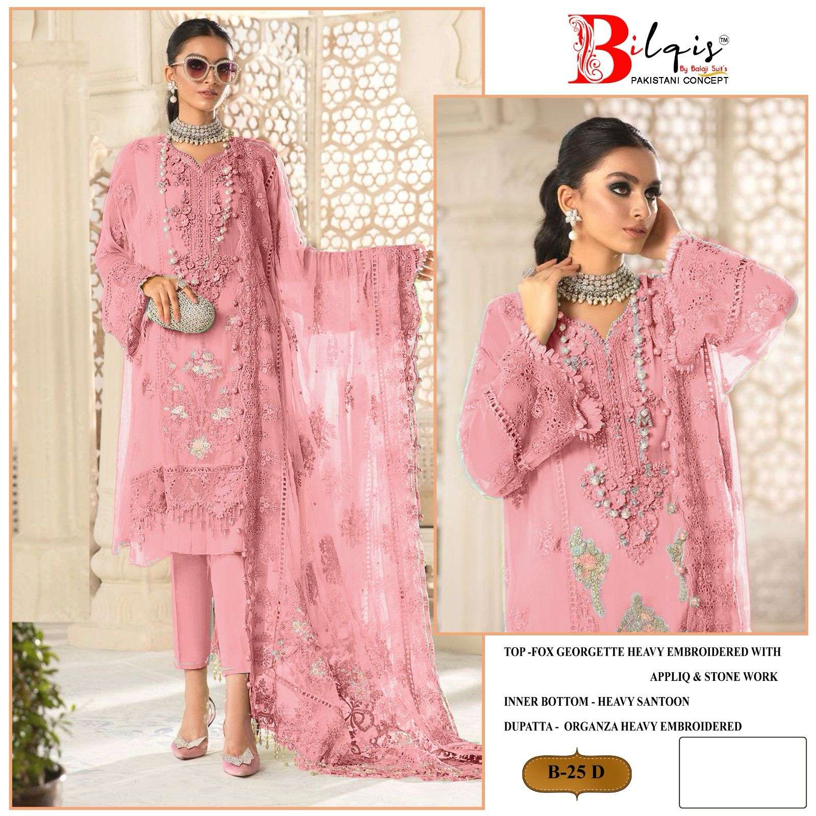 Bilqis B 25 A TO D Georgette Pakistani Suit Wholesale catalog