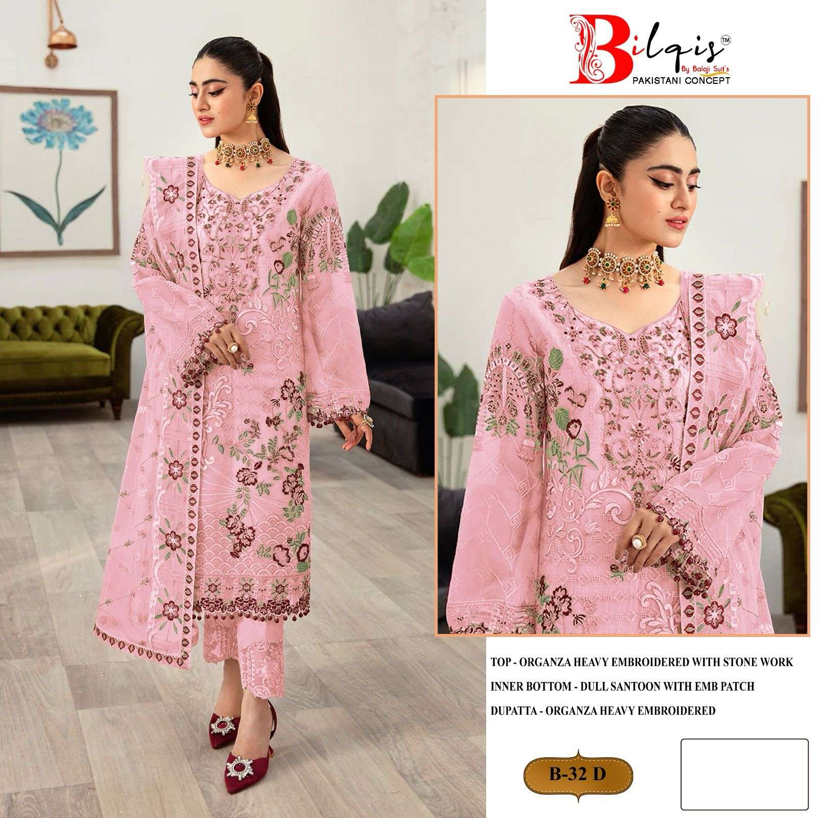 Bilqis B 32 A To D Organza Salwar Kameez Wholesale catalog