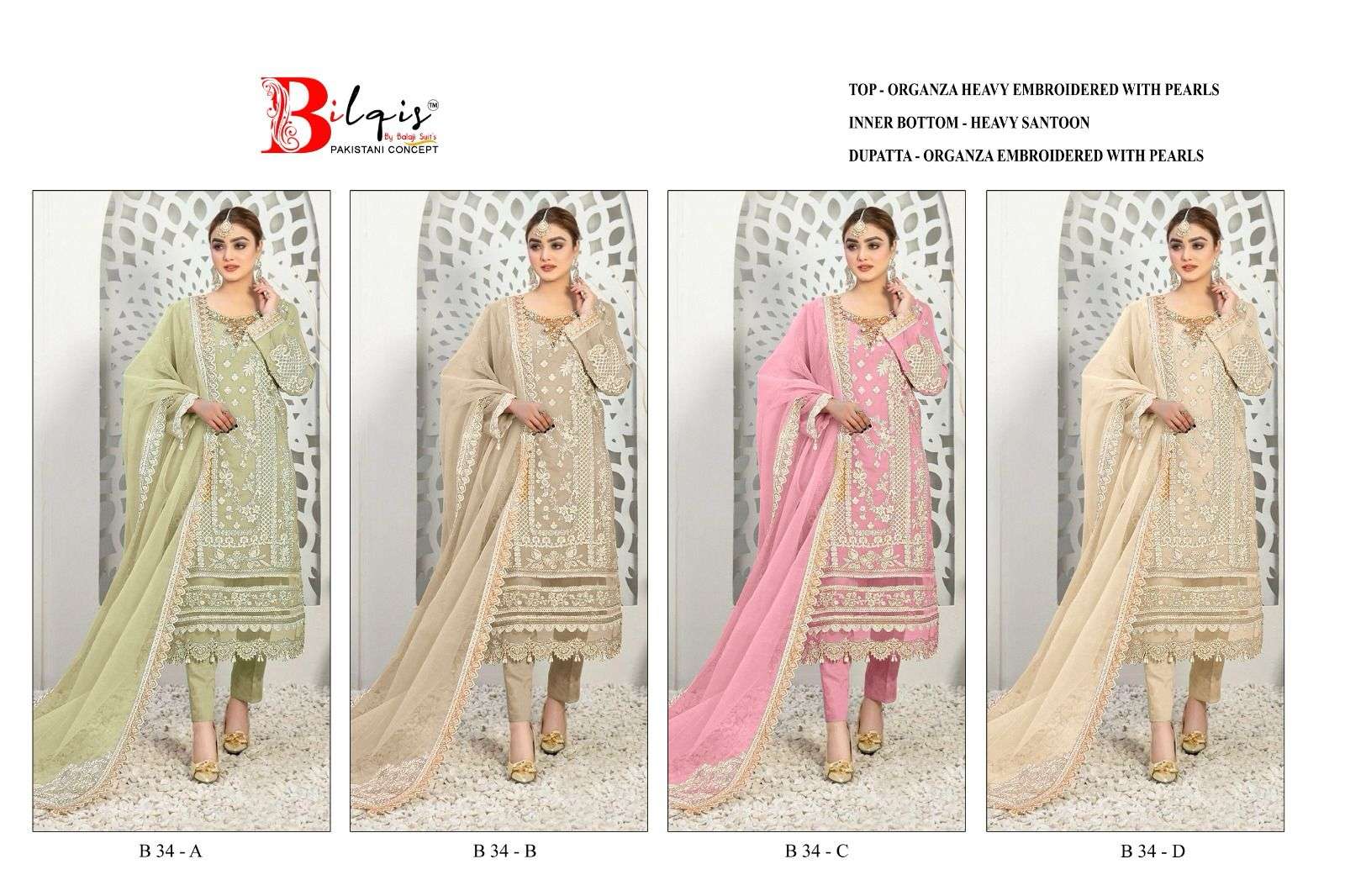 Bilqis B 34 A To D Organza Salwar Kameez Wholesale catalog