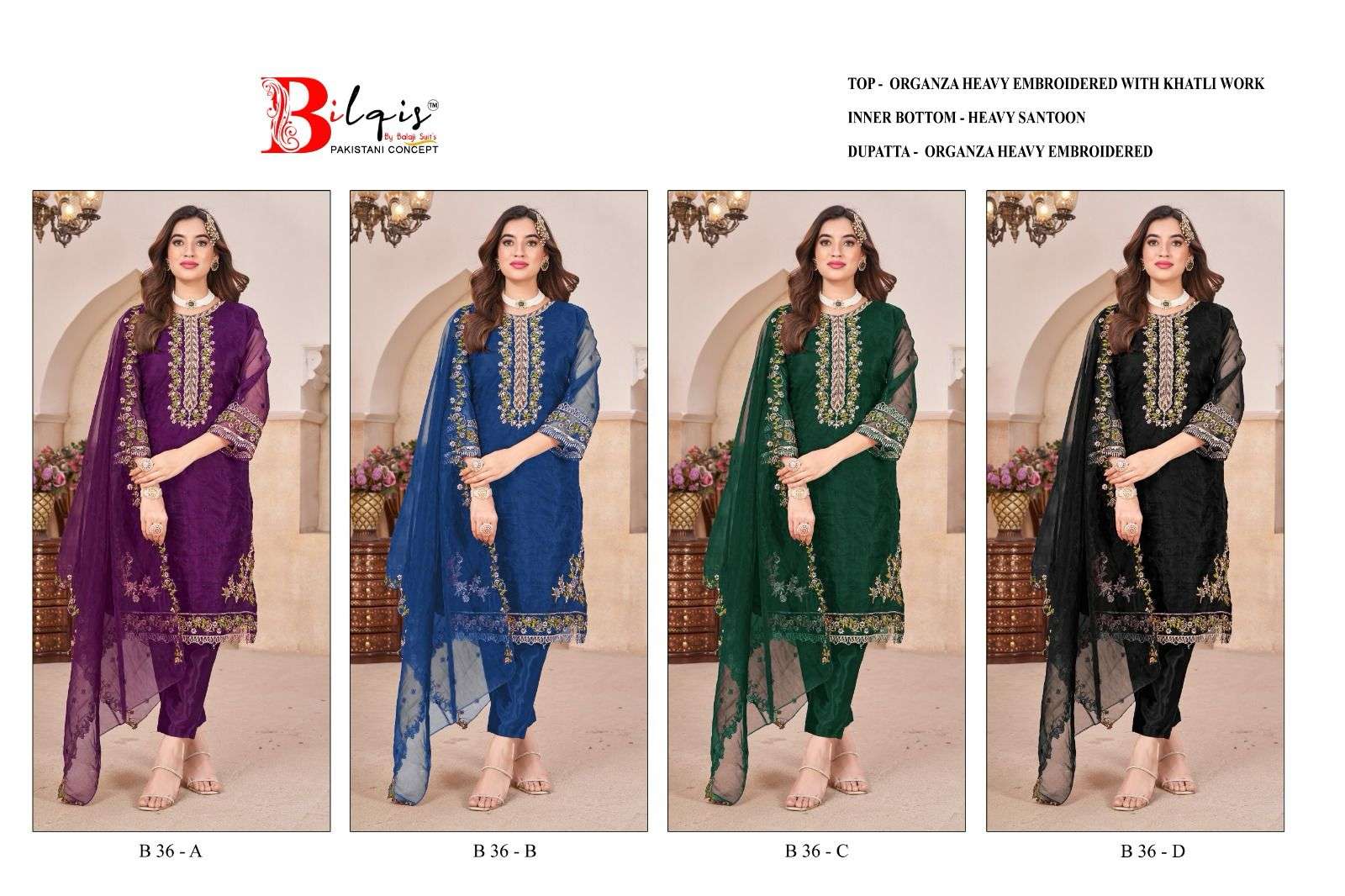 Bilqis B 36 A To D Orgenza Embroidered Salwar Kameez Wholesale catalog