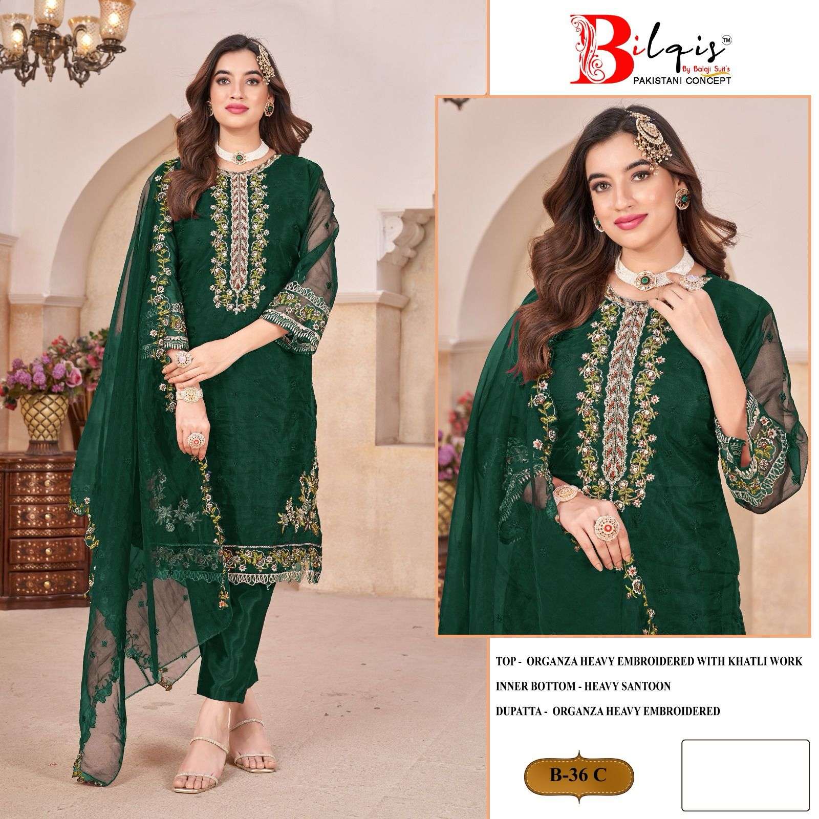 Bilqis B 36 A To D Orgenza Embroidered Salwar Kameez Wholesale catalog