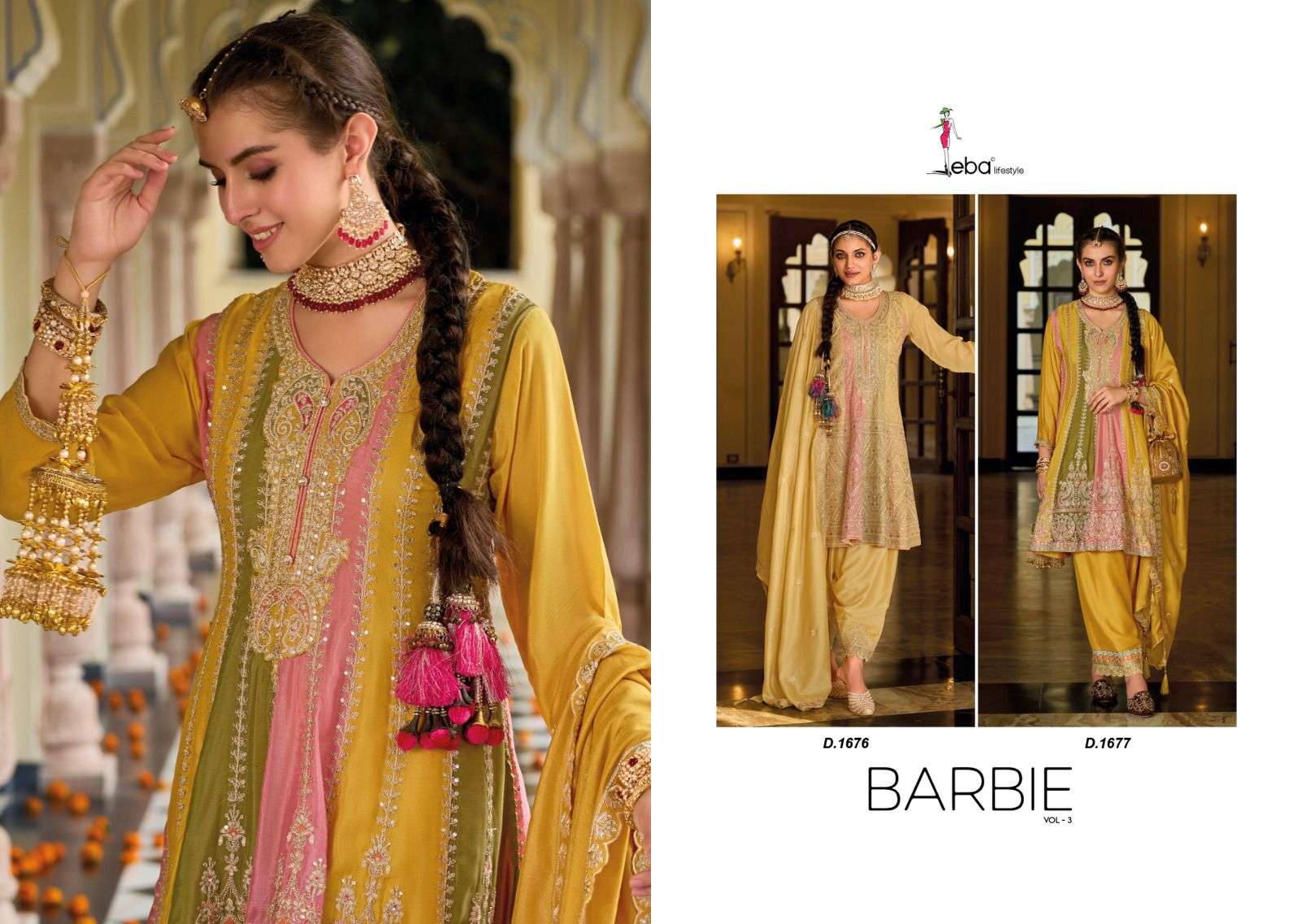 Eba Barbie Vol 3 Designer Embroidered Dress Materials Wholesale catalog