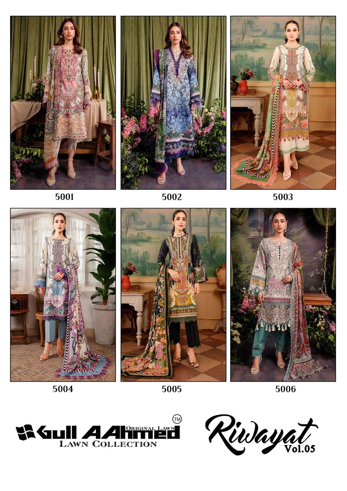 Gull A Ahmed Riwayat Vol 5 Lawn Cotton Dress Material Wholesale catalog