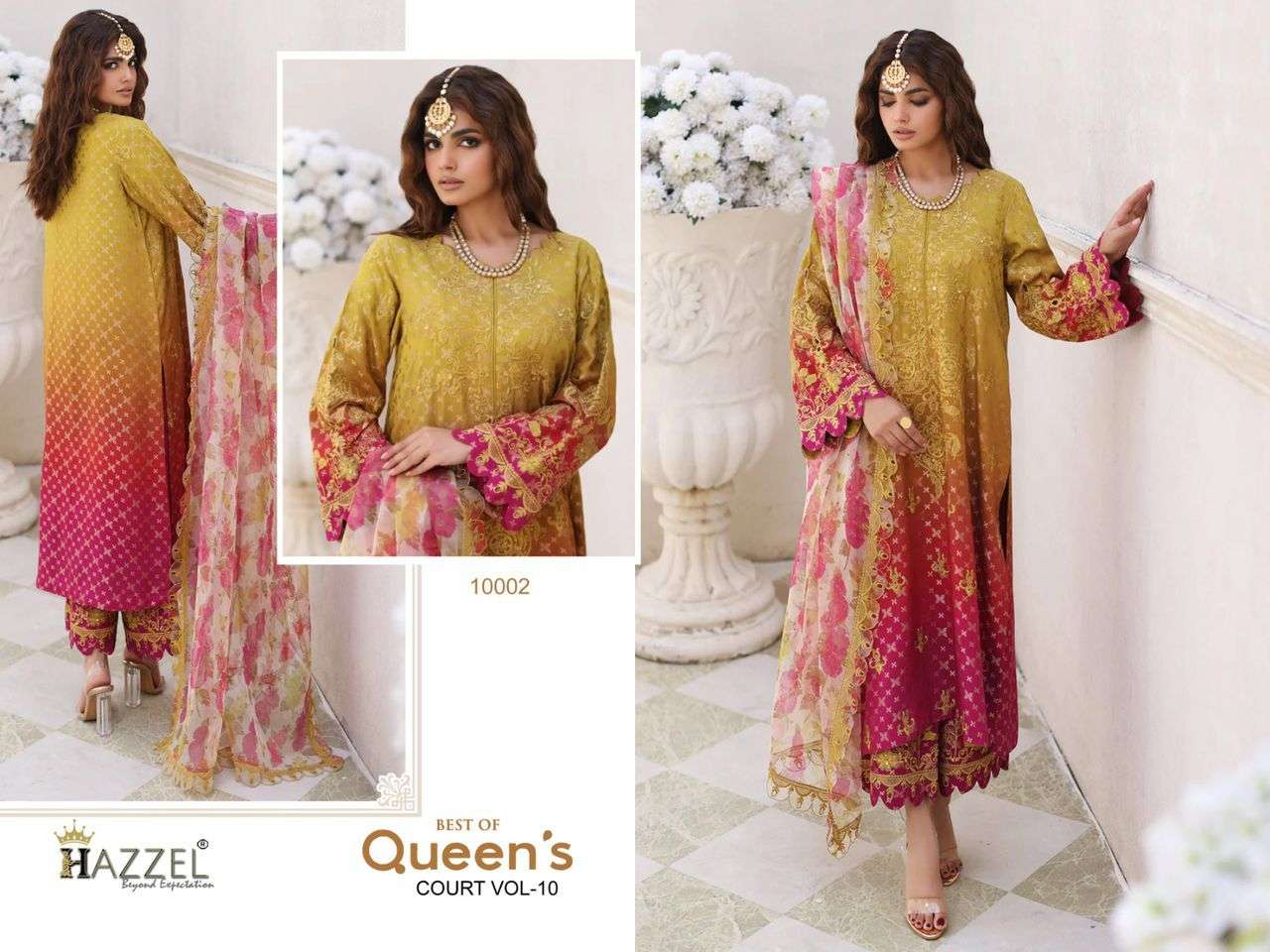 Hazzel Queens Court Vol 10 Chiffon Dupatta Pakistani Suits Wholesale catalog