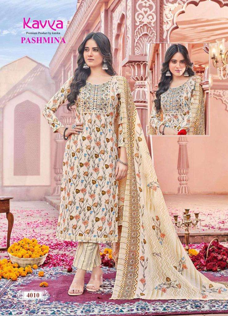 Kavya Pashmina Vol-4 -Kurti Pant With Dupatta -Wholesale Catalog