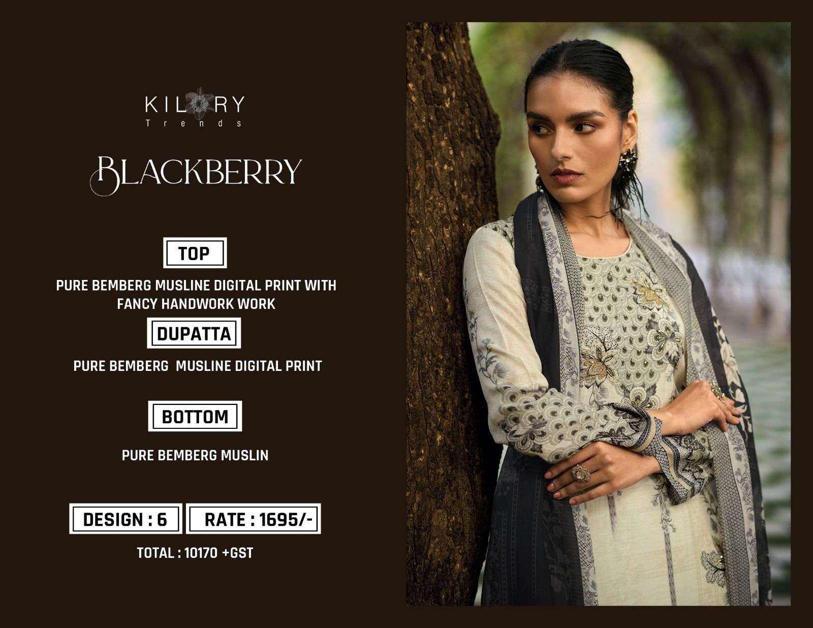 Kilory Blackberry Muslin Printed Designer Salwar Kameez Wholesale catalog