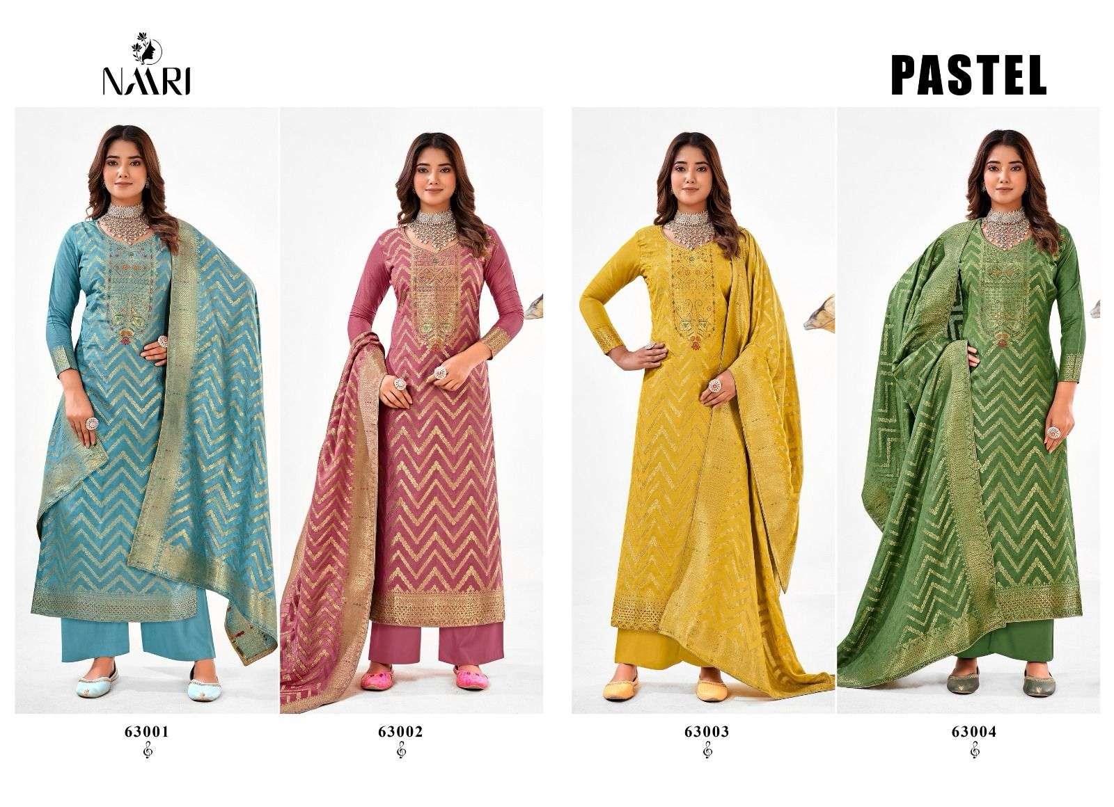 Naari Pastel Maslin Jacquard Salwar Kameez Wholesale catalog