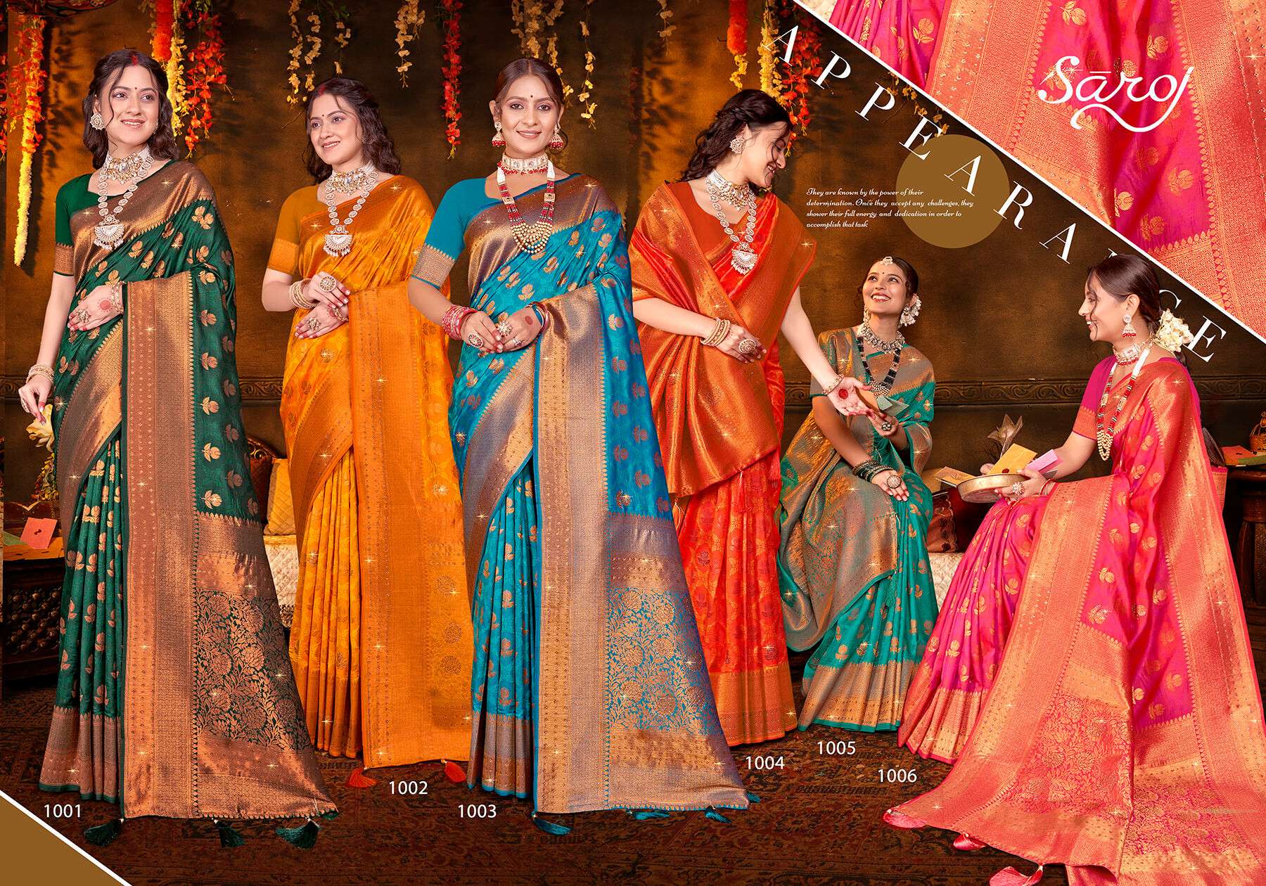 Saroj Gulaabi vol.3  50*600 silk with heavy swarovski workSaree Wholesale catalog    