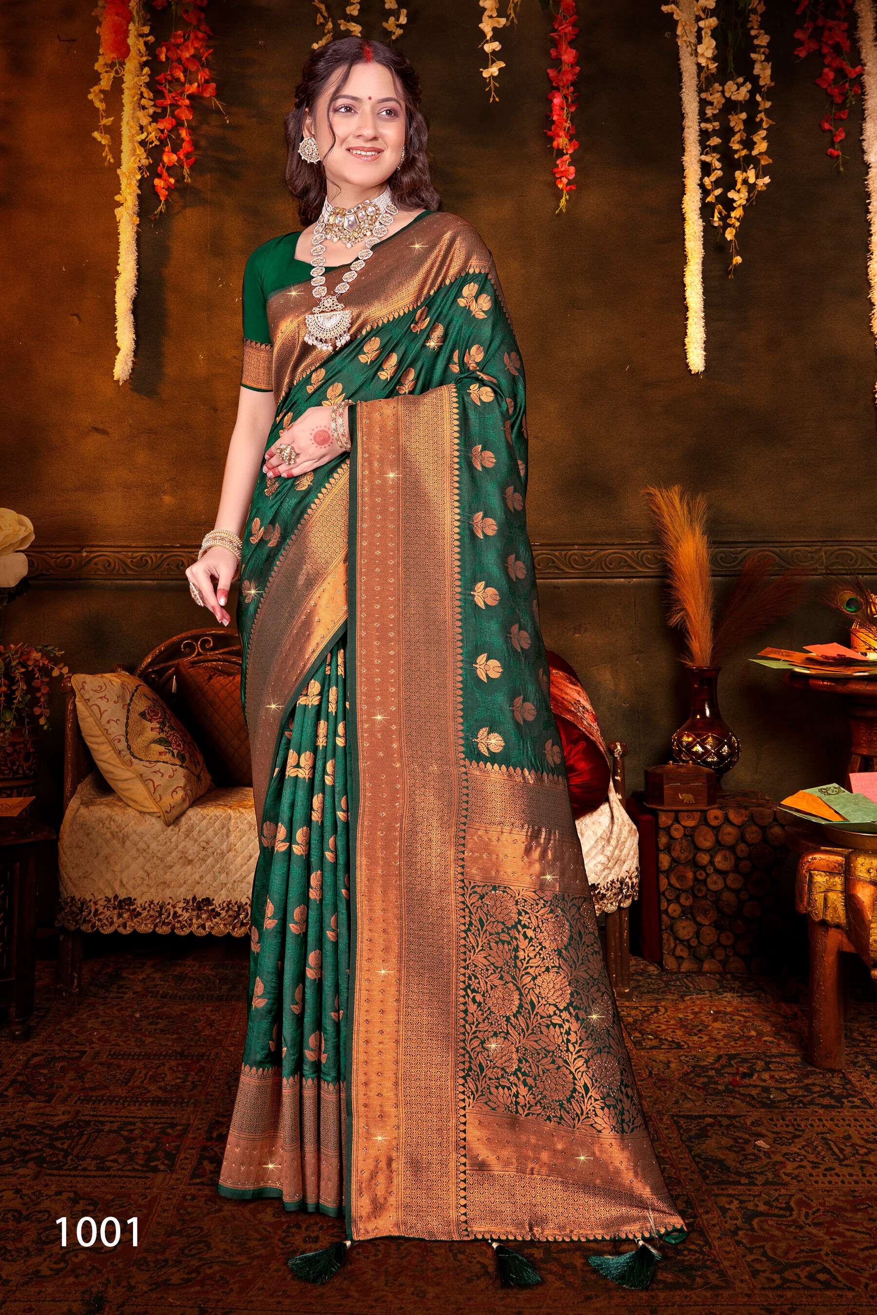 Saroj Gulaabi vol.3  50*600 silk with heavy swarovski workSaree Wholesale catalog    