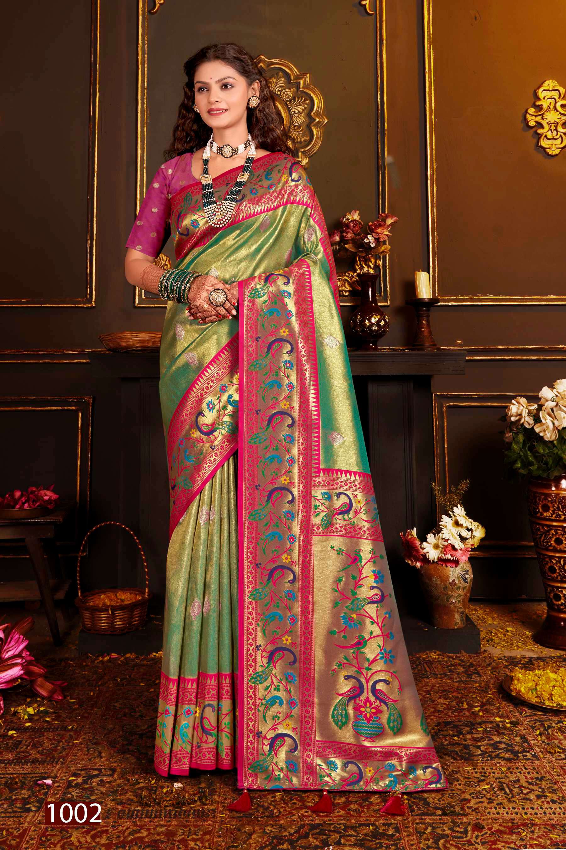 Saroj Kshimmer Silk-2 Heavy Satin Tissue Silk Rich Pallu Saree