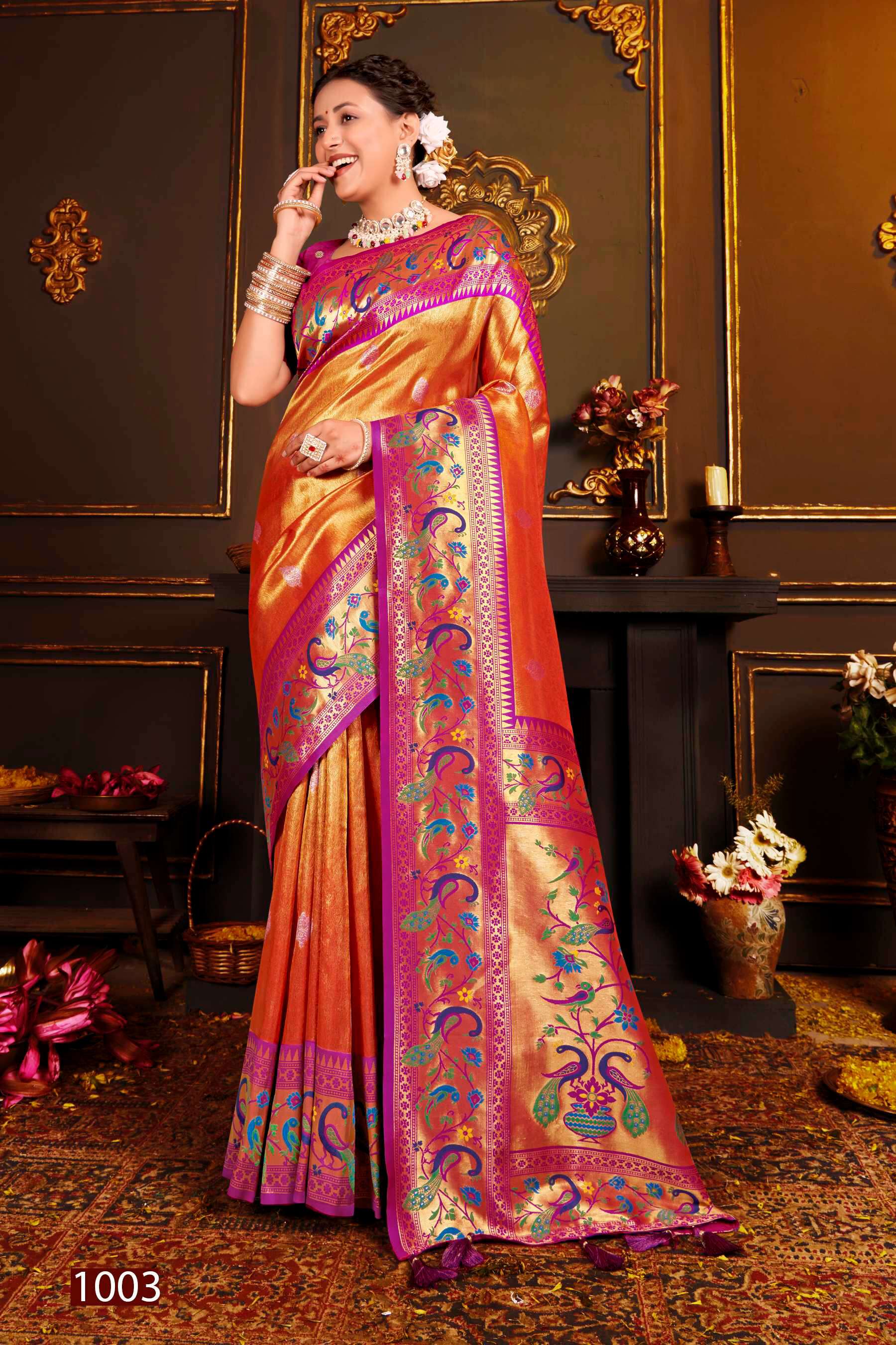 Saroj Kshimmer Silk-2 Heavy Satin Tissue Silk Rich Pallu Saree