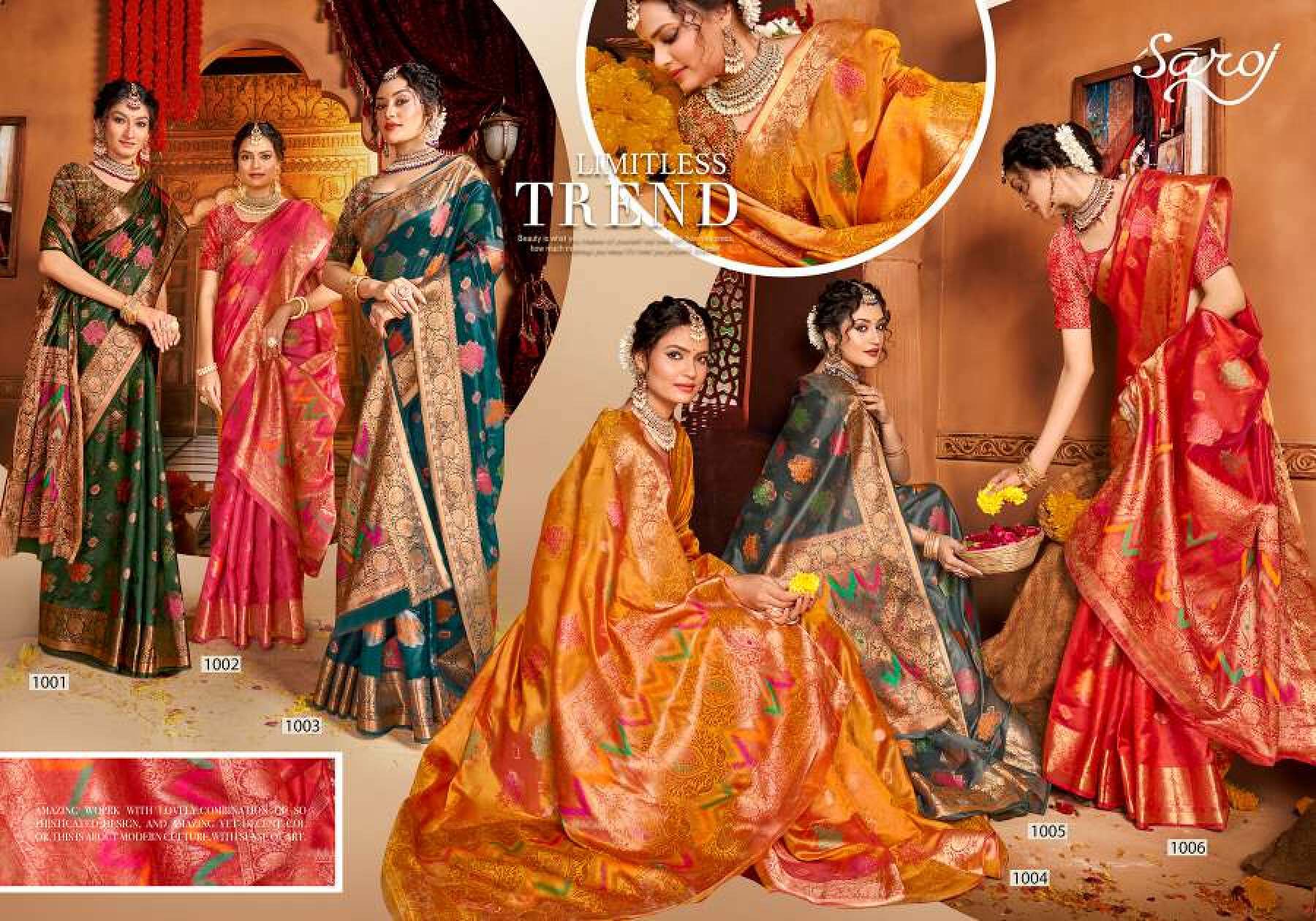 Saroj Mangalkamna vol.4 Soft organza with weaving and rich pallu Wholesale catalog  