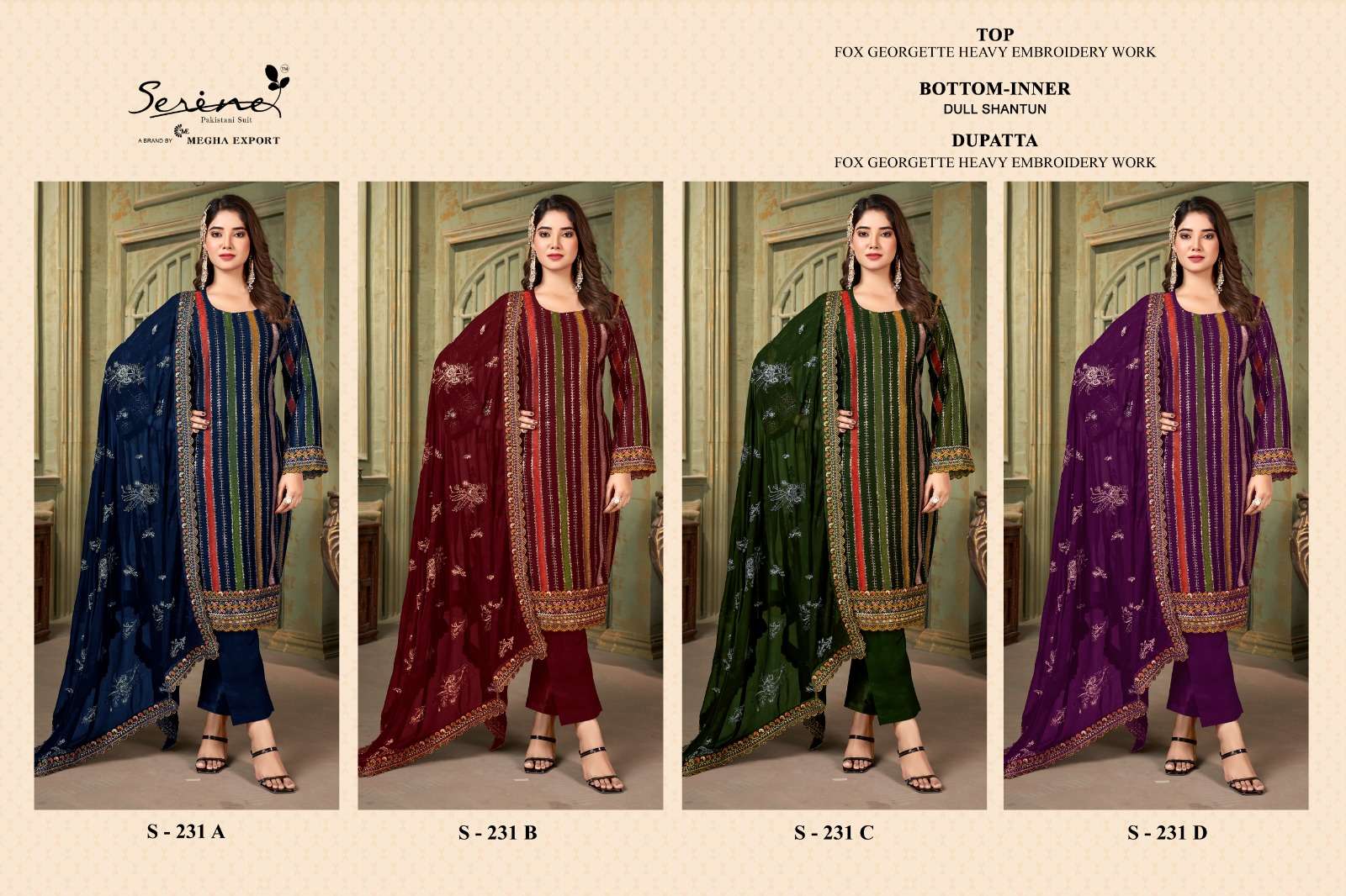 Serine S 231 A To D Designer Georgette Pakistani Suits Wholesale catalog