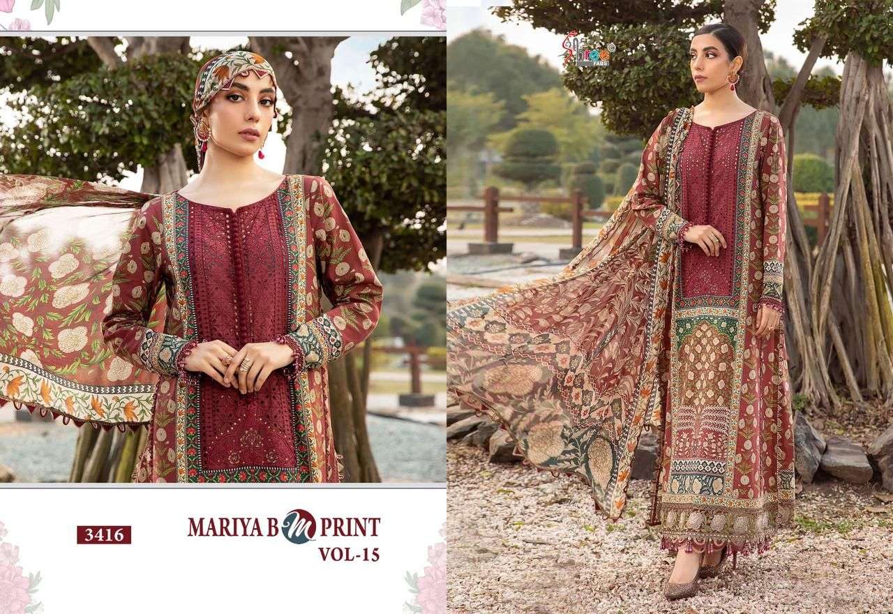 Shree Maria B M Print Vol 15 Chiffon Dupatta Salwar Suits Wholesale catalog