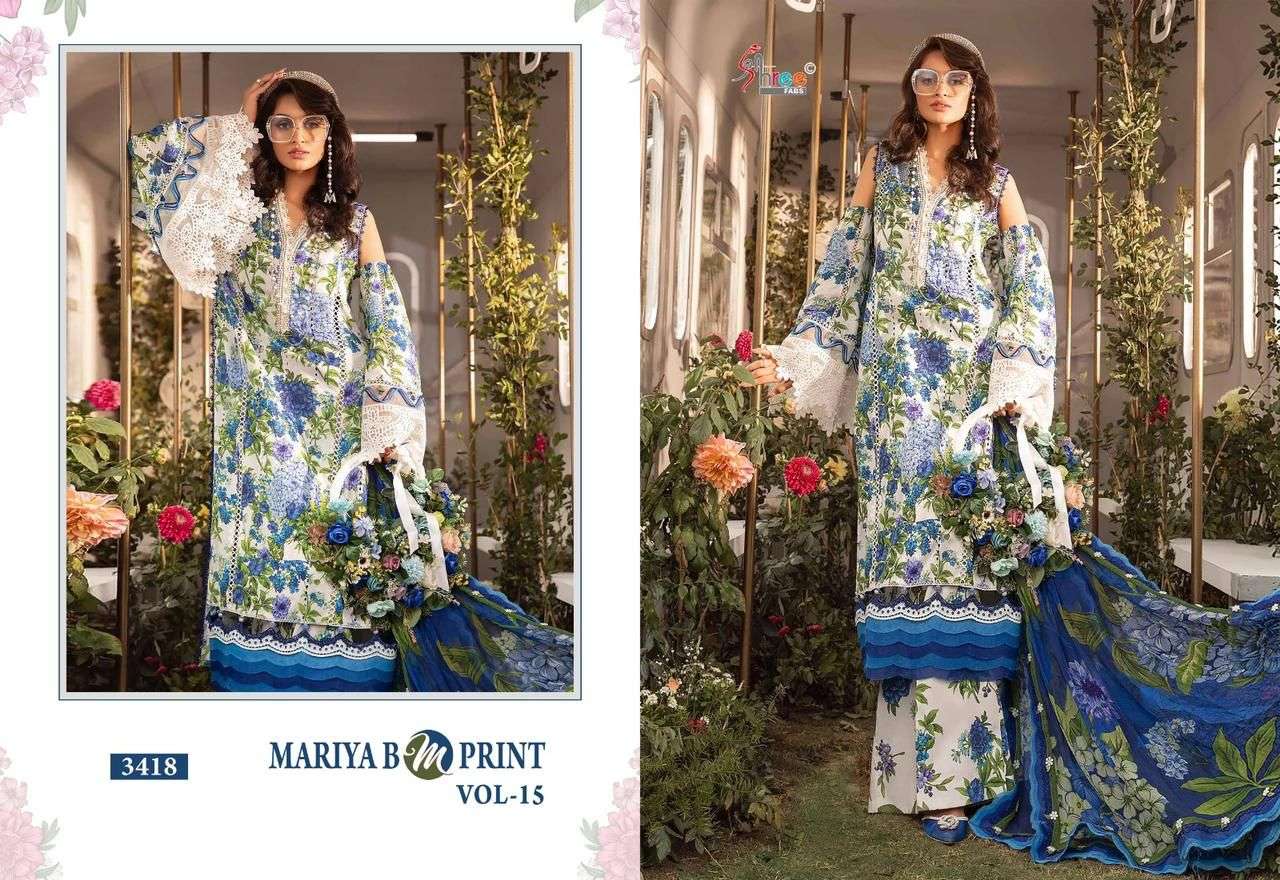 Shree Maria B M Print Vol 15 Chiffon Dupatta Salwar Suits Wholesale catalog