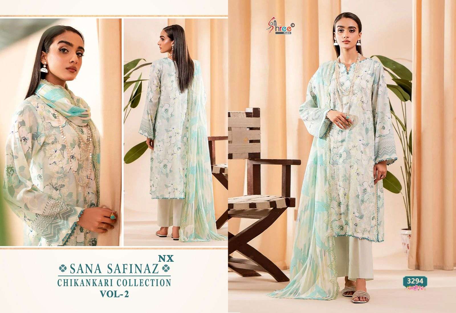 Shree Sana Safinaz Chikankari Vol 2 Nx Cotton Dupatta Salwar Suits Wholesale catalog