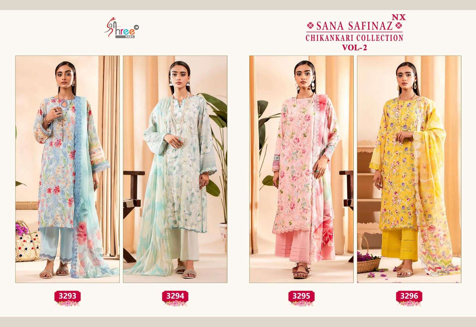 Shree Sana Safinaz Chikankari Vol 2 Nx Cotton Dupatta Salwar Suits Wholesale catalog