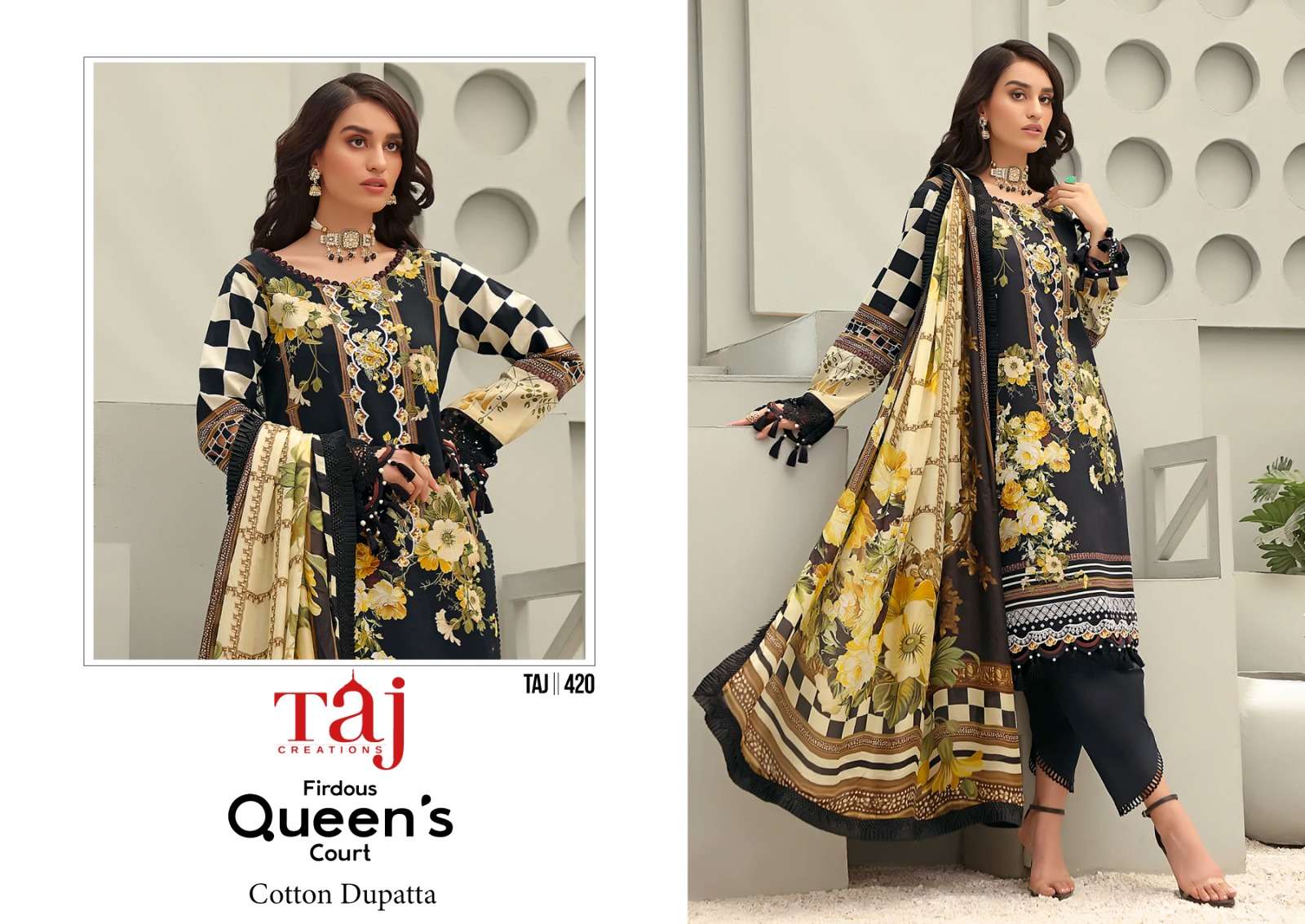 Taj 420 And 421 Cotton Dupatta Salwar Kameez Wholesale catalog