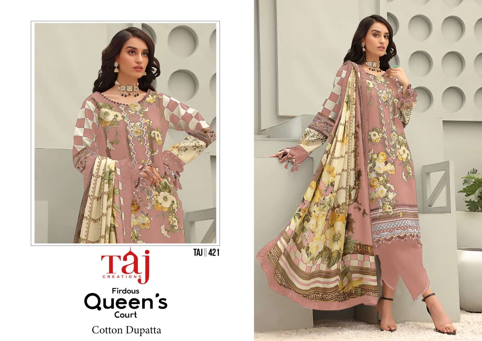 Taj 420 And 421 Cotton Dupatta Salwar Kameez Wholesale catalog