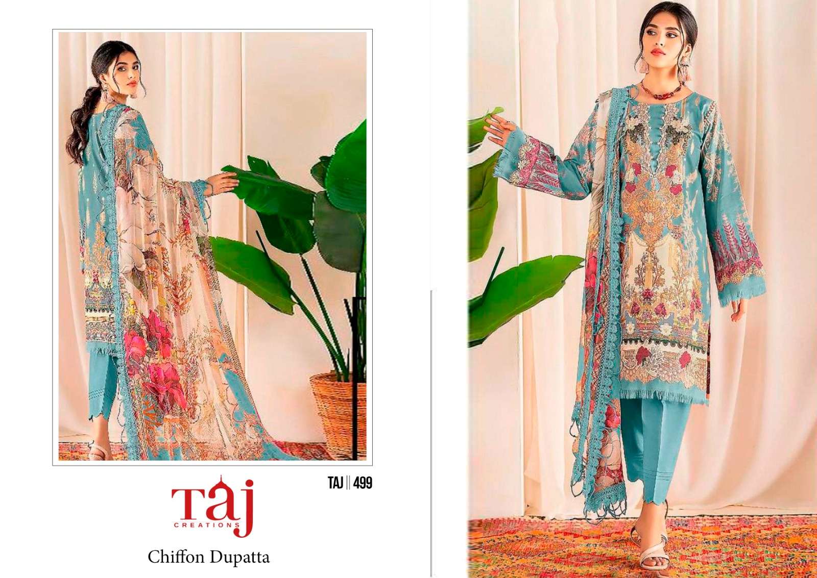 Taj 422 And 499 Cotton Dupatta Designer Pakitani Suits Wholesale catalog
