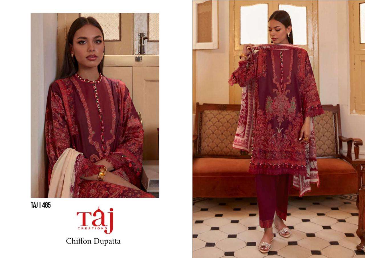 Taj 485 And 487 Cotton Dupatta Hit Pakistani Suits Wholesale catalog