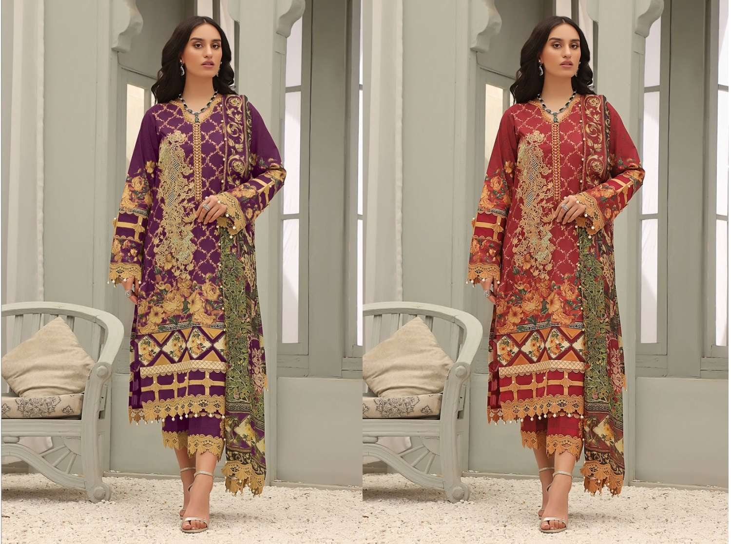 Taj 488 And 489 Chiffon Dupatta Hits Design Pakistani Suits Wholesale catalog