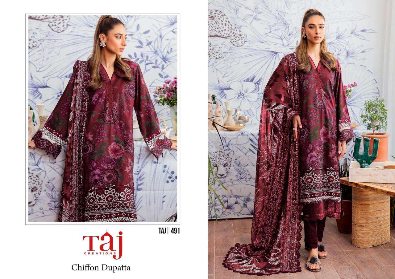Taj 490 And 491 Chiffon Dupatta Hit Design Pakistani Suits Wholesale catalog