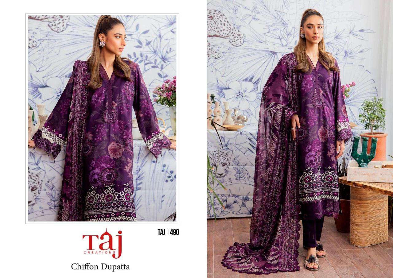 Taj 490 And 491 Cotton Dupatta Hit Design Pakistani Suits Wholesale catalog