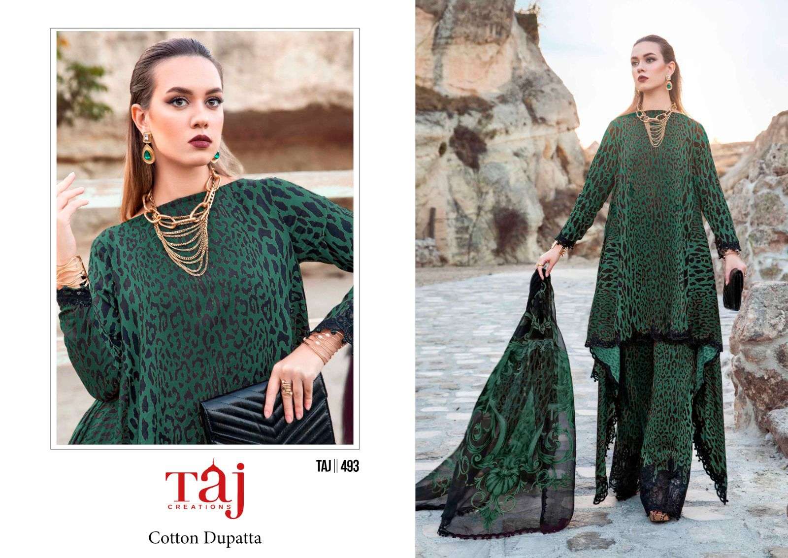 Taj 492 To 494 Chiffon Dupatta Hits Design Pakistani Suits Wholesale catalog